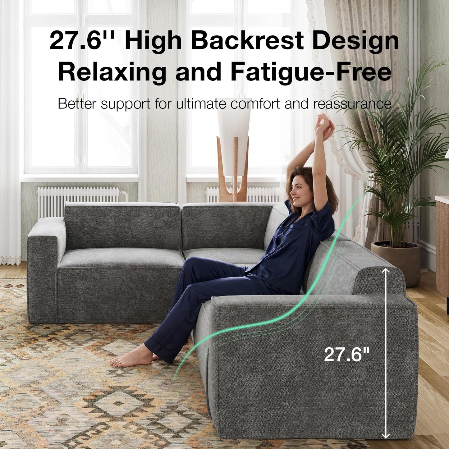 Novilla 109" Modular Sectional Sofa, No Assembly Cloud Sectional Couch with Smarts Coil® Support, Chenille Fabric L Shape Boneless Couch for Living Room Apartment, Dark Gray(R-Arm 4 Seat w/ 1 Ottoman)