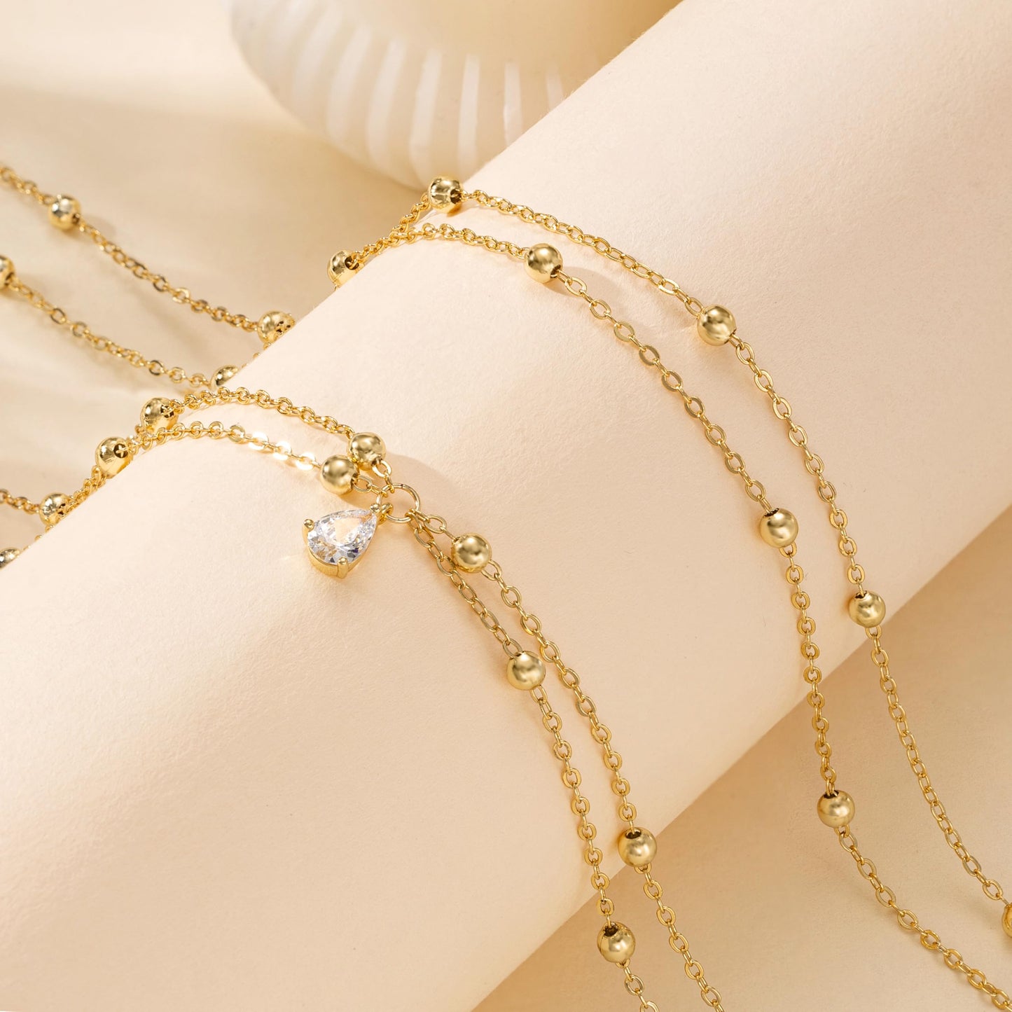 Foxgirl Gold Waist Beads for Women, 14K Gold Plated Layered Belly Chain Adjustable Waterproof Sexy Bikini Cubic Zircon Beads Chain Summer Non Tarnish Body Chain Jewelry Gifts