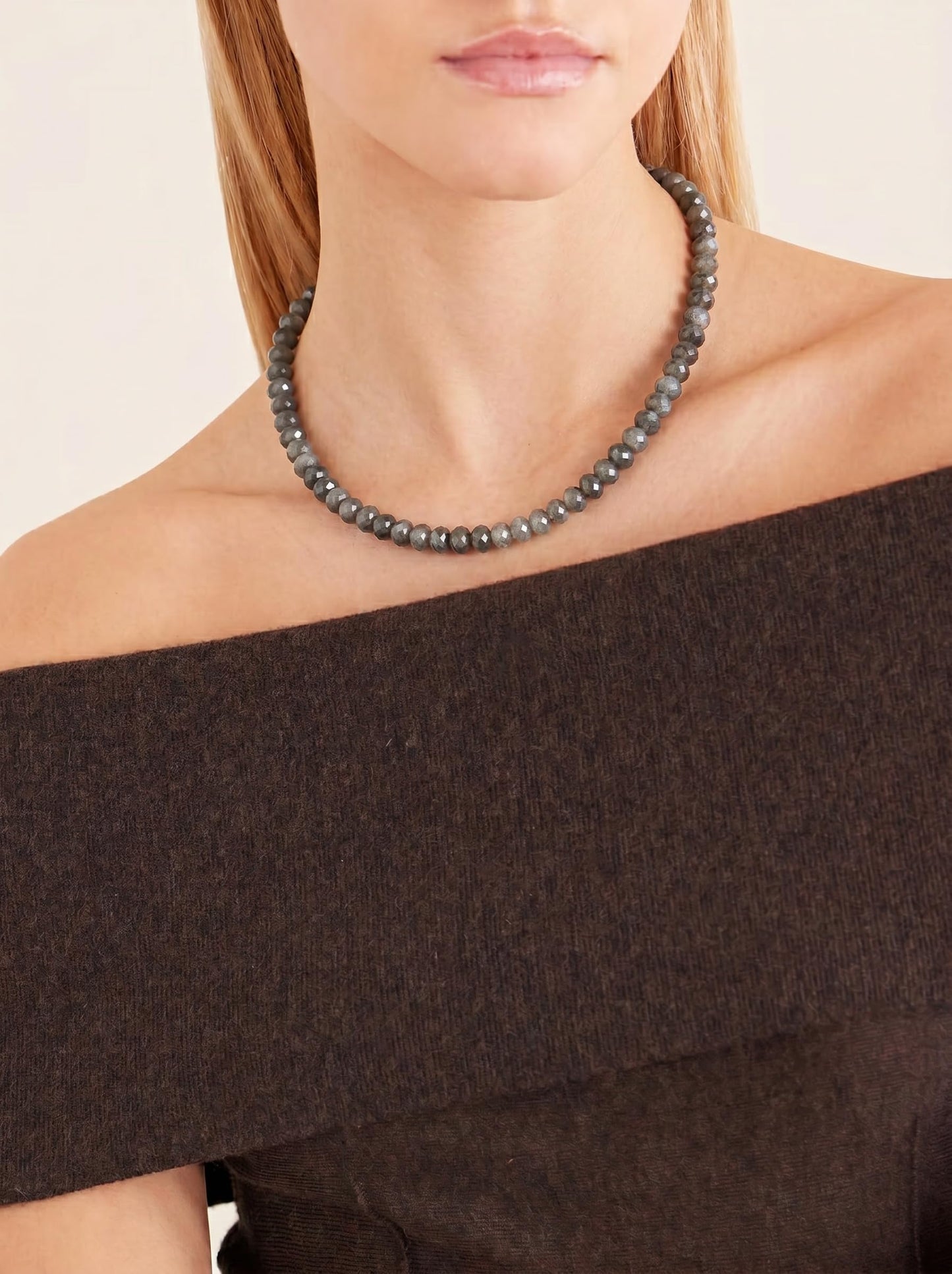 Badu Gray Gemstone Beaded Necklace for Women Natural Stone Bead Beach Choker Necklace Fashion Trendy Jewelry Gifts