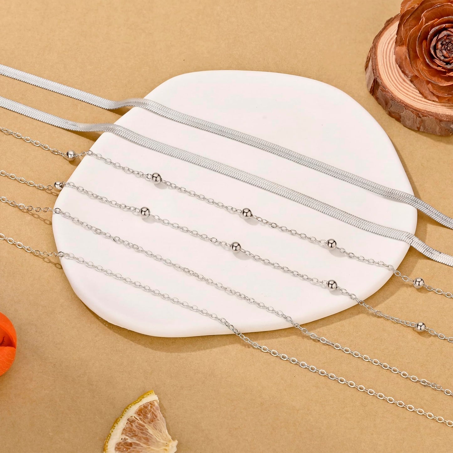 HERSIN Waist Chain for Women, 3 Pairs Silver Plated Layered Belly Belt Chains Beach Waist Beads Chain Waterproof Herringbone Snake Body Chain Summer Jewelry Accessories for Women