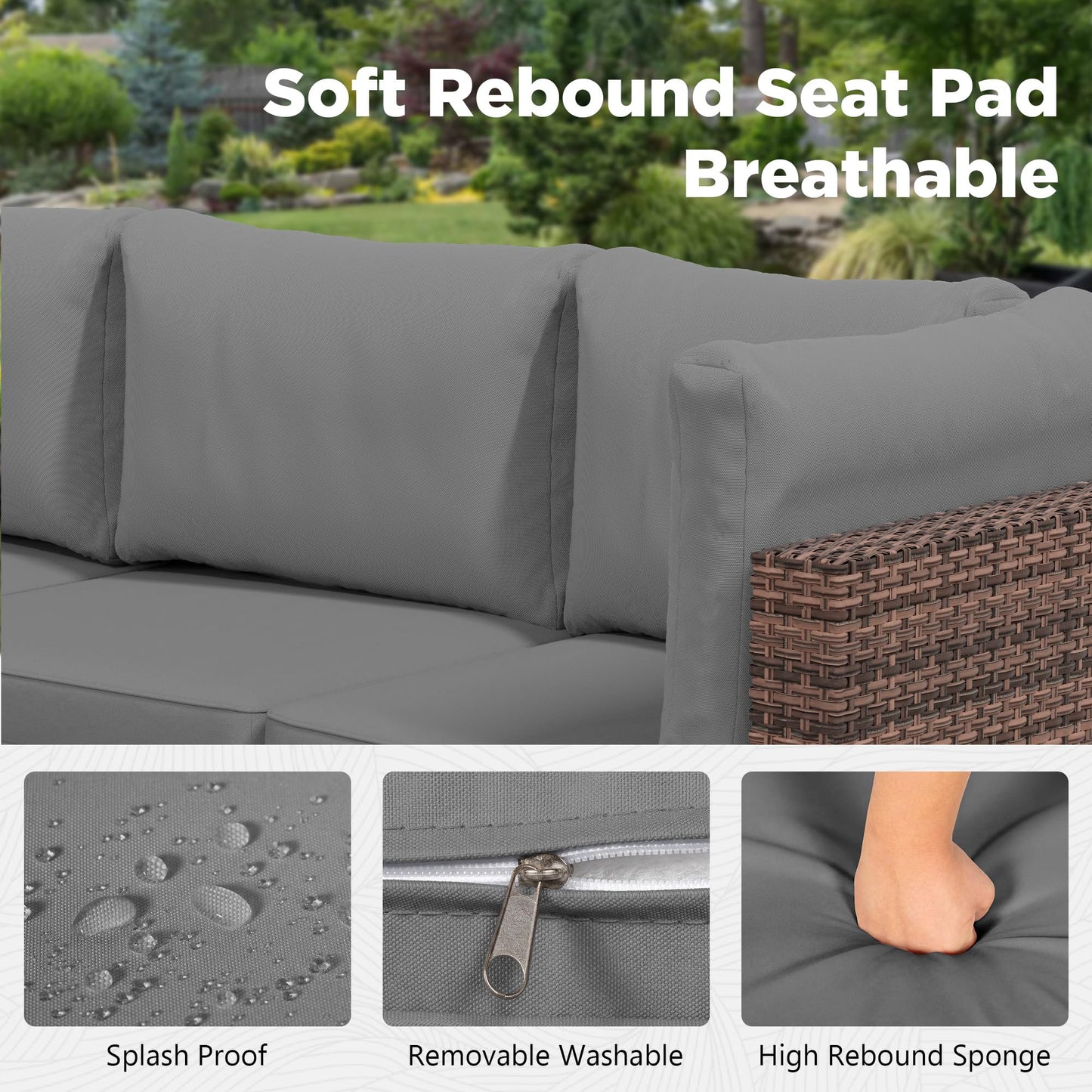 LHBcraft Patio Furniture Set with Rain Cover,7 Pieces Outdoor Wicker Rattan Patio Furniture, Wicker Rattan Outdoor Sectional Sofa Set with Coffee Table for Garden, Poolside Taupe-Grey