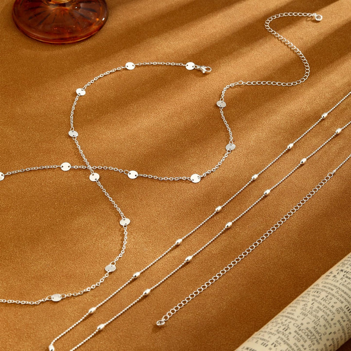 RELVEO 2PCS Silver Waist Chain Adjustable Layered Belly Chain Body Chain Jewelry for Women Sexy Bikini Beach Beaded Waist Chains