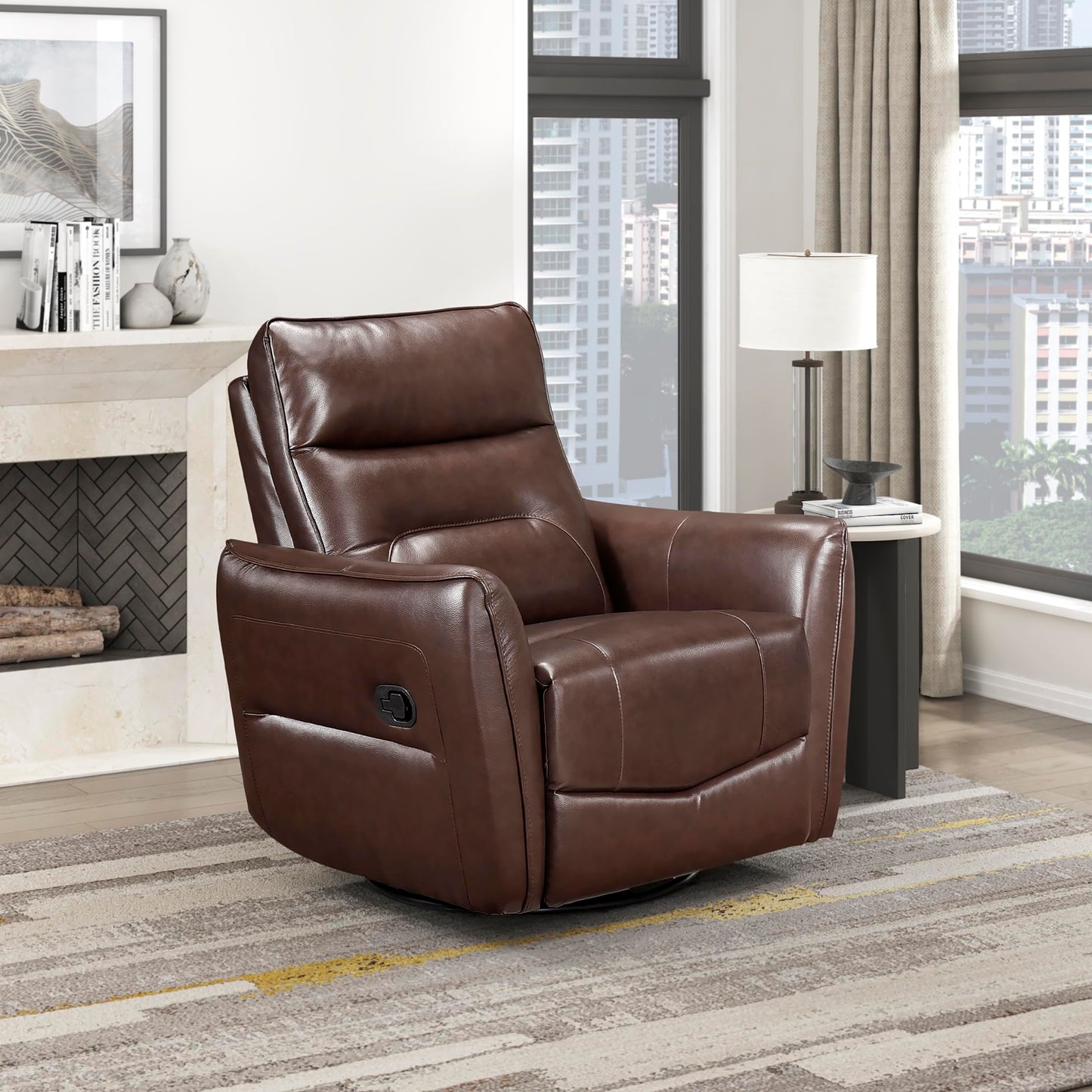Lexicon Swivel Glider Reclining Chair, Top Grain Leather Match Manual Recliner, Comfy Nursery Glider Recliner, Swivel Reclining Chair for Living Room/Office/Bedroom/Apartment, Brown