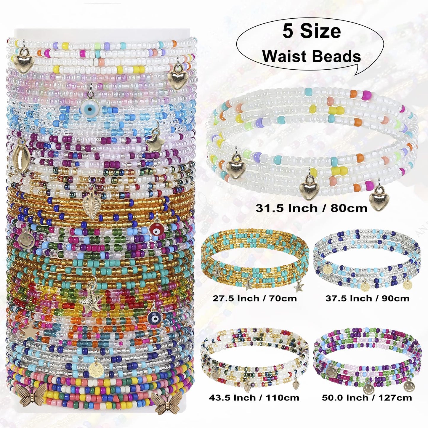 Waist Beads for Women Colorful Beaded Body Chain Elastic String Waist Chain Beach Bikini Belly Chains Sexy Body Jewelry for Women 12Pcs 27.5Inch