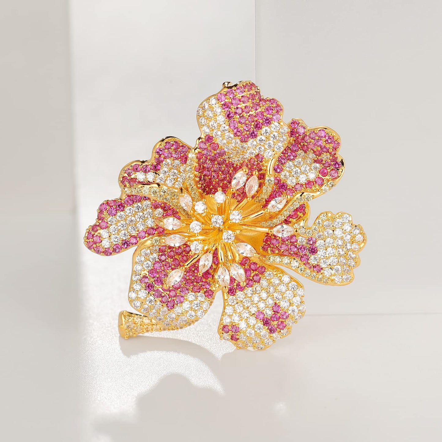 AILONMEI Floral Series Elegant Brooch Pins For Woman Fashion Jewelry, Large Vintage Costume Broches Christmas Gift (Rhododendron, Gold)