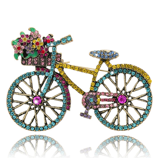Vancy Utopia Crystal Rhinestone Creative Bicycles Brooch Pin for Women Retro Elegant Handmade Blue Brooches Pins Classic Wedding Fashion Jewelry Accessories Gift