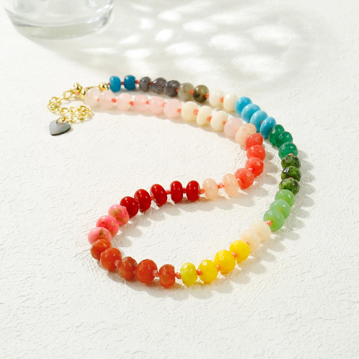 Gemstone Beaded Necklace for Women Colorful Natural Stone Freshwater Pearl Surfer Beach Rainbow Necklace Jewelry Gift (colorful -02)