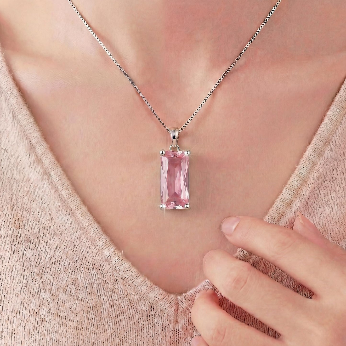 Kuschelkatze 8mm x 16mm Square October Birthstone Opal Pendant Necklace – Fashion charming Sterling Silver Gift for women