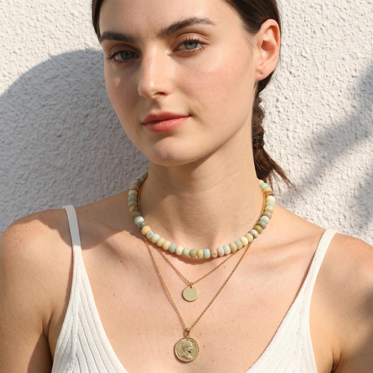 Badu Teal Gemstone Beaded Necklace for Women Natural Stone Bead Beach Rainbow Choker Necklace Fashion Trendy Jewelry Gifts