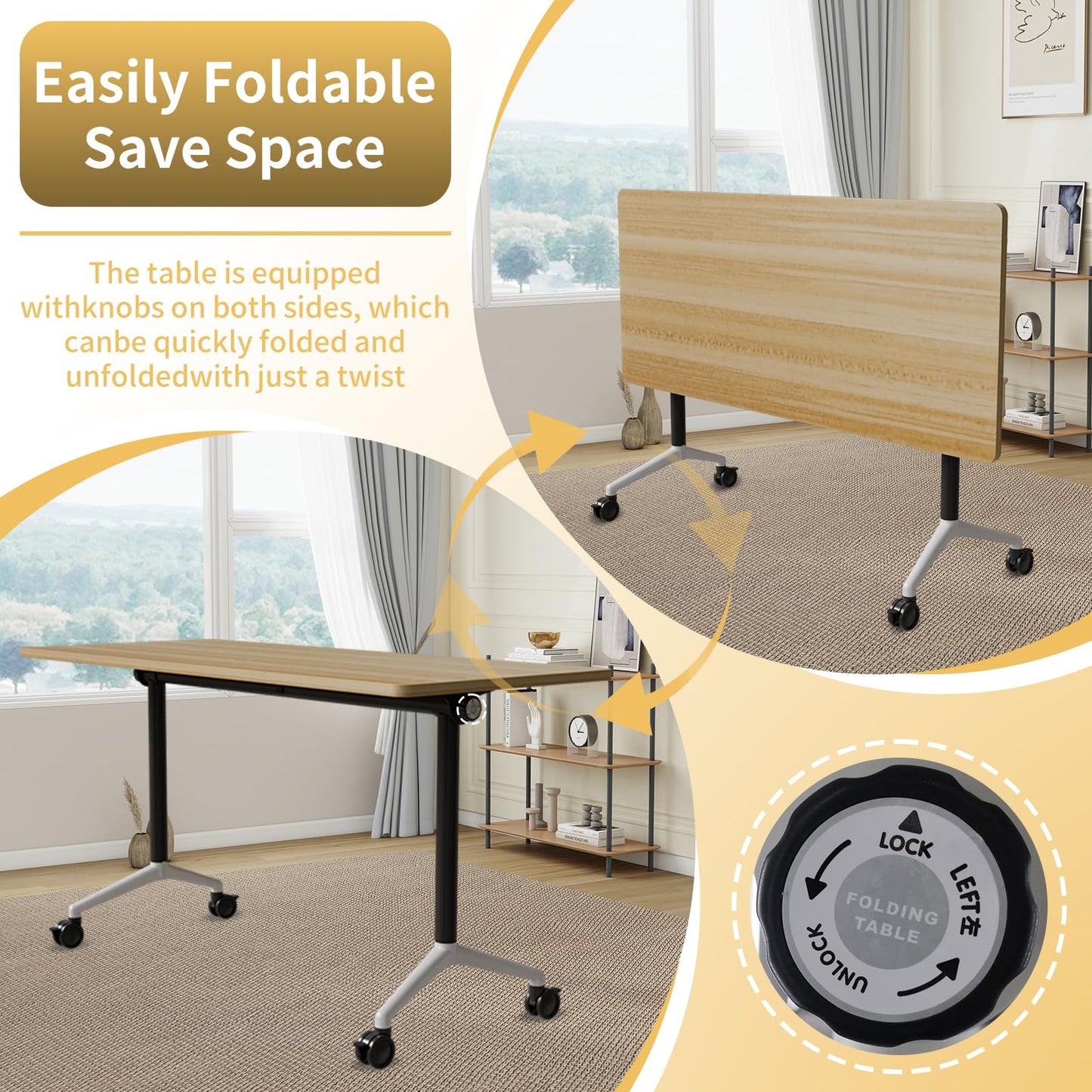 ZanyCajole Conference Room Table, Folding Conference Table with Silent Wheels, Modular Flip Top Mobile Training Tables for Office, Training Room, Meeting Rooms, School, 2-16 Person (4, Maple, 55.1in)