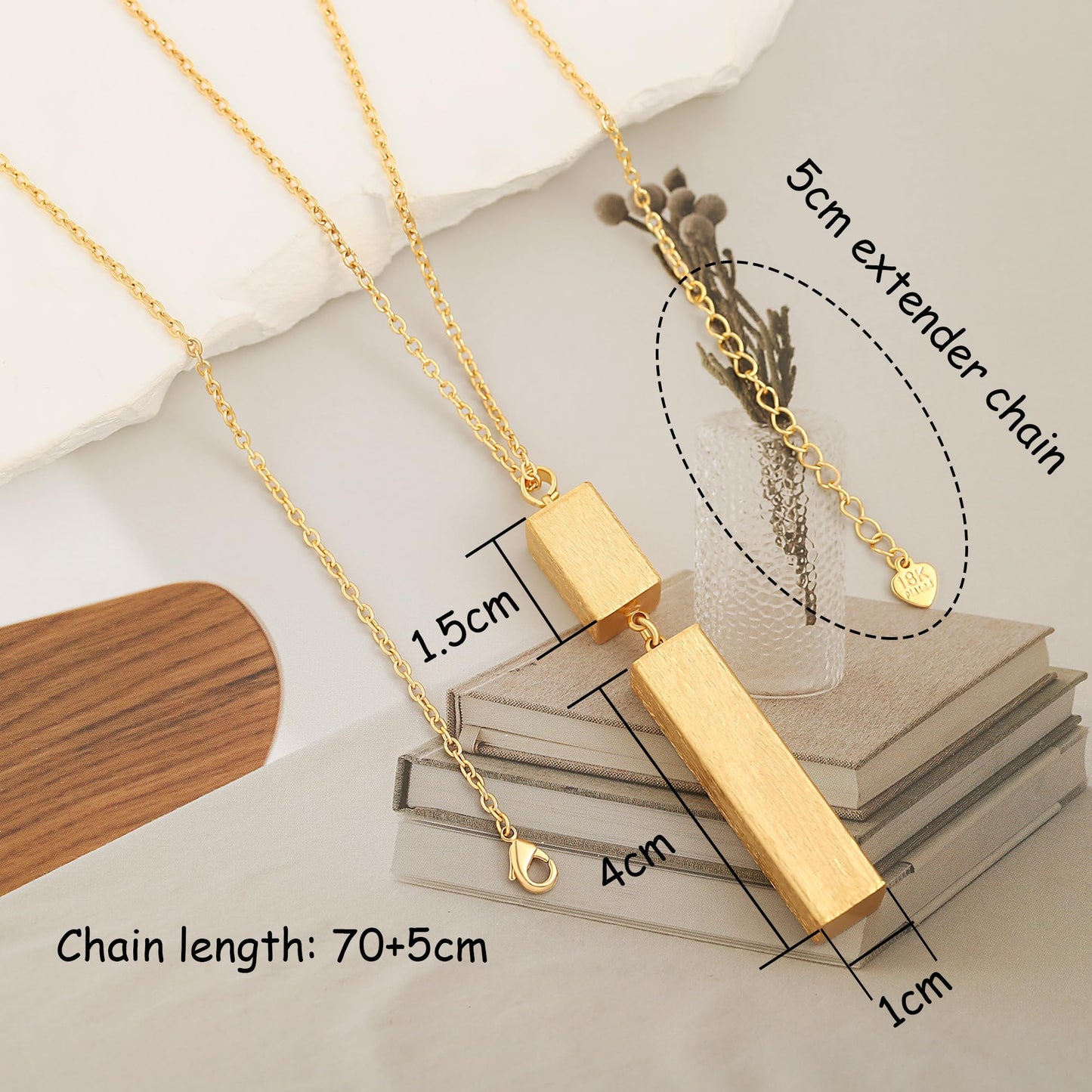 CANEVINKA 18K Gold Plated Simple Bar Necklace for Women Gold Long Rectangular Sweater Chain Necklace Jewelry Gift