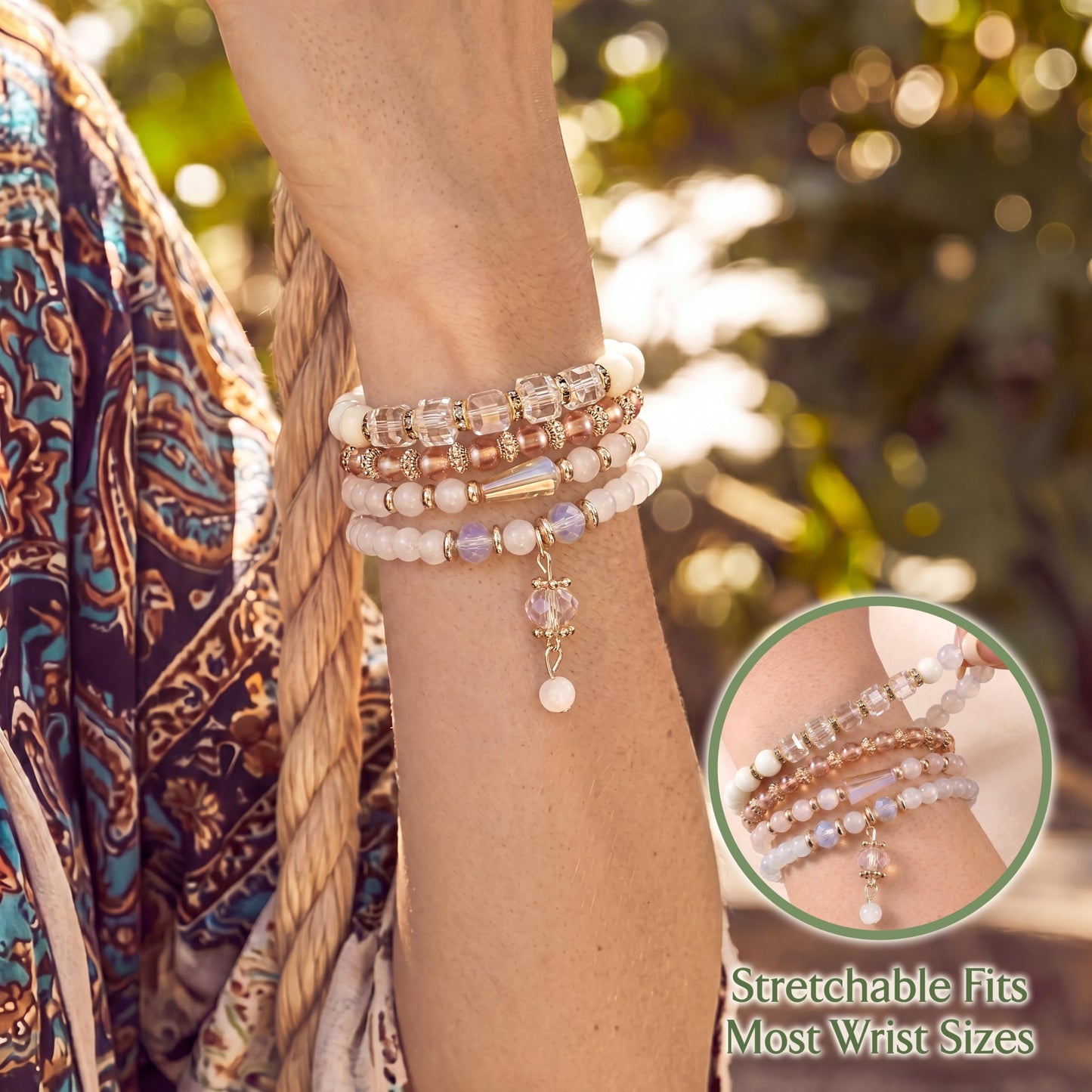 Tungary 4Pcs Beaded Bracelets for Women Bohemian Bracelet Stacks Handmade Natural Stone Stretch Bracelets Multi-Color Daily Wear Accessories Summer Beach Boho Jewelry Gift Yellow Bracelet Set