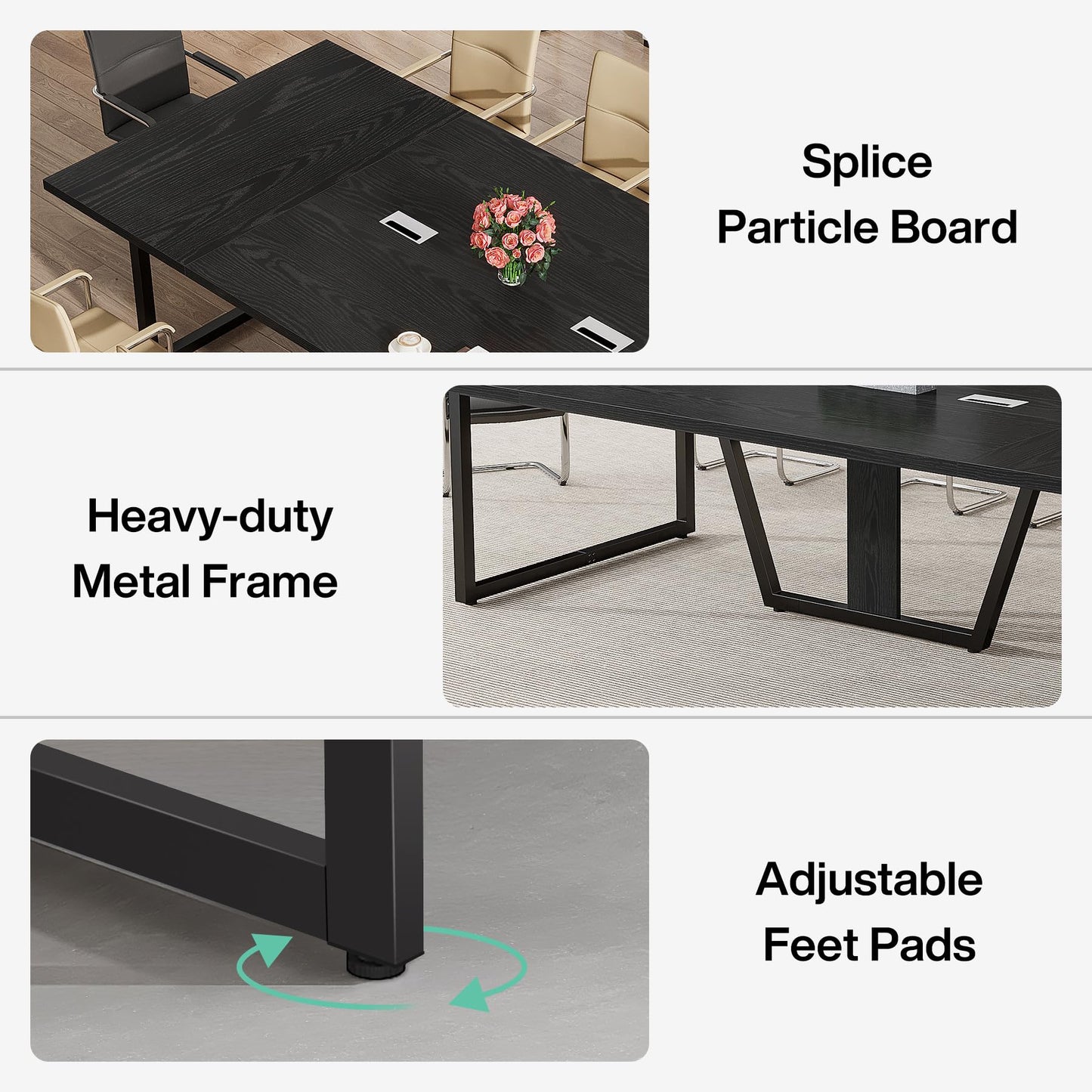 Tribesigns 8FT Conference Table, 94.49 L x 47.24 W x 29.53 H Inches Large Meeting Podcast Table for 10 People, Business Style Wooden Training Table with Strong Metal Frame for Office Conference