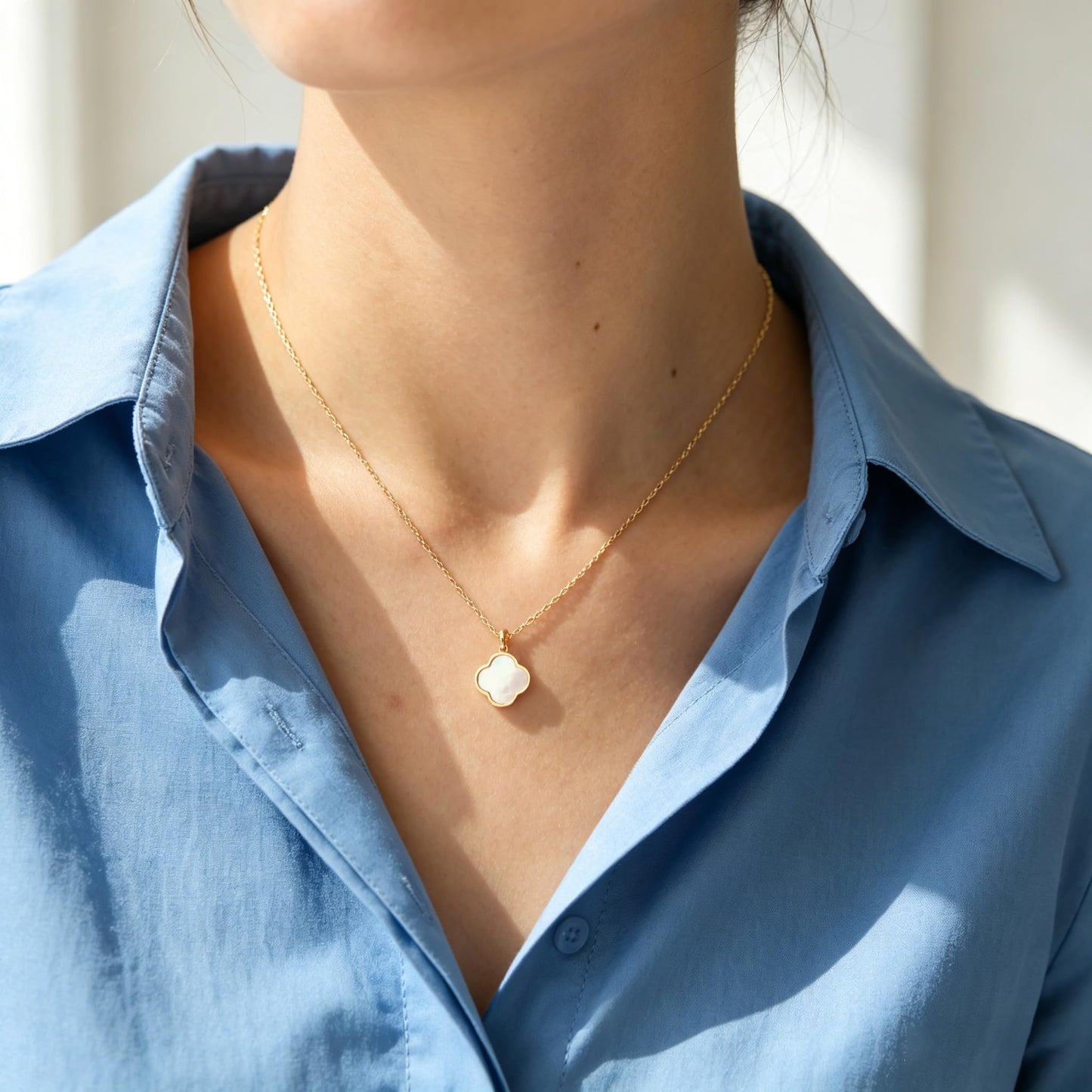 Baydurcan Four Leaf Clover Necklace for Women, Natural White Shell Pendant Golden Clover Necklace, Irish Good Luck Charm Jewelry Thoughtful Birthday Christmas Gift for Her