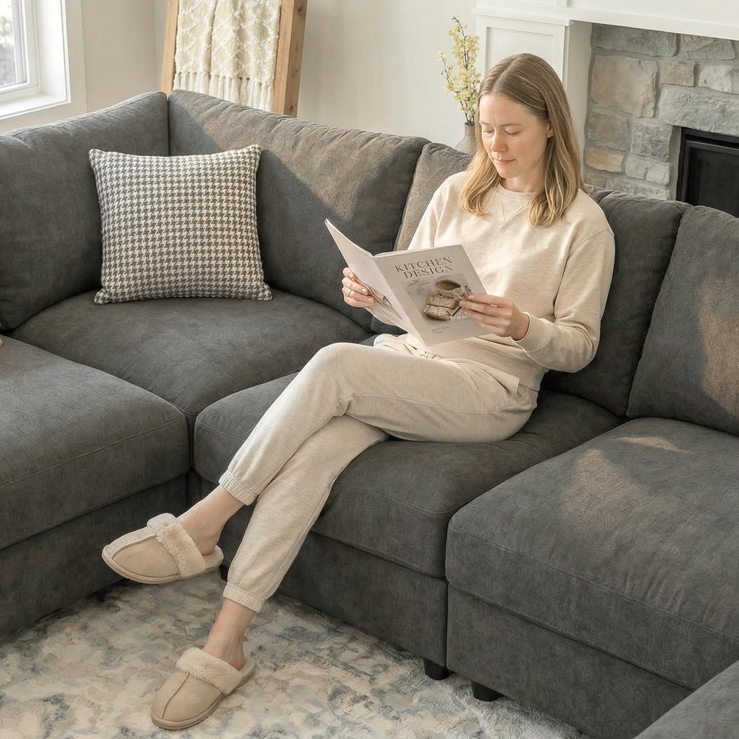 Sectional Couches for Living Room FSC Certified Velvet Modular Couch Oversized Cloud U Shaped Convertible Sleeper Sofa Chaise Detachable Armrest Cushion (Velvet Grey, U Shape 7 Seat)