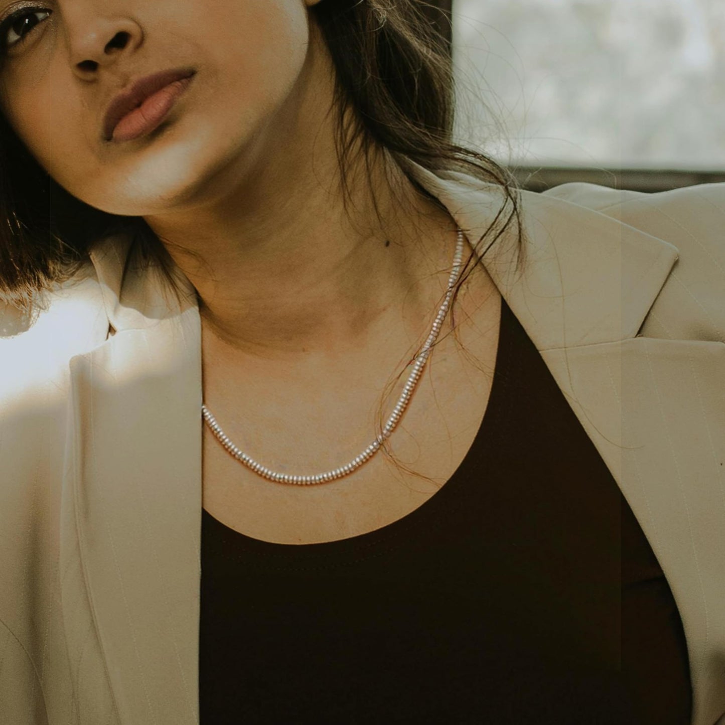 Pearls Necklace, Freshwater Tiny Small Bread Pearls Necklace for Women's Pearl Strand Necklace Chain 18K Gold Plated Hypoallergenic White Necklace as Prom Bridesmaid Birthday Gifts(Bread, 18KGP Lock)