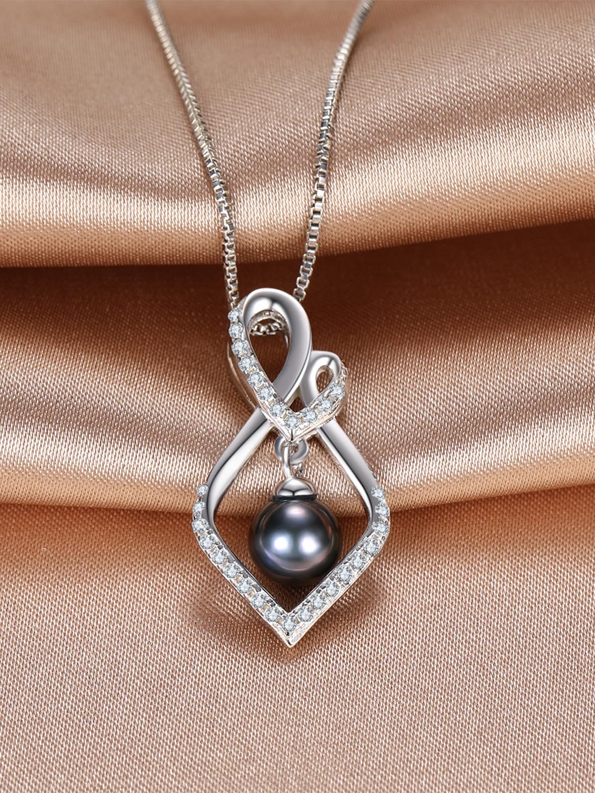 KANNSOAR Tahitian Black Pearl Necklace for Women 18K White Gold Plated Pendant 7MM Pearl Jewelry Wedding Birthday Anniversary Valentines Day Christmas Gifts for Wife Mom Girlfriend Sister Her