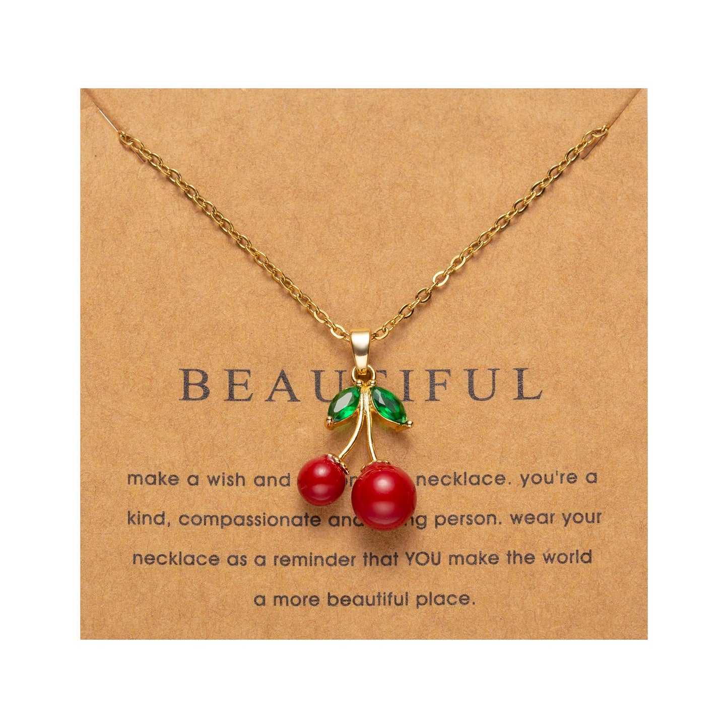 Cherry necklace for Women Trendy Dainty 18k Gold Chain Lucky Summer Fruit necklace red cherry accessories jewelry Pendant Gift Card for Women Mom Grandma (Cherry)