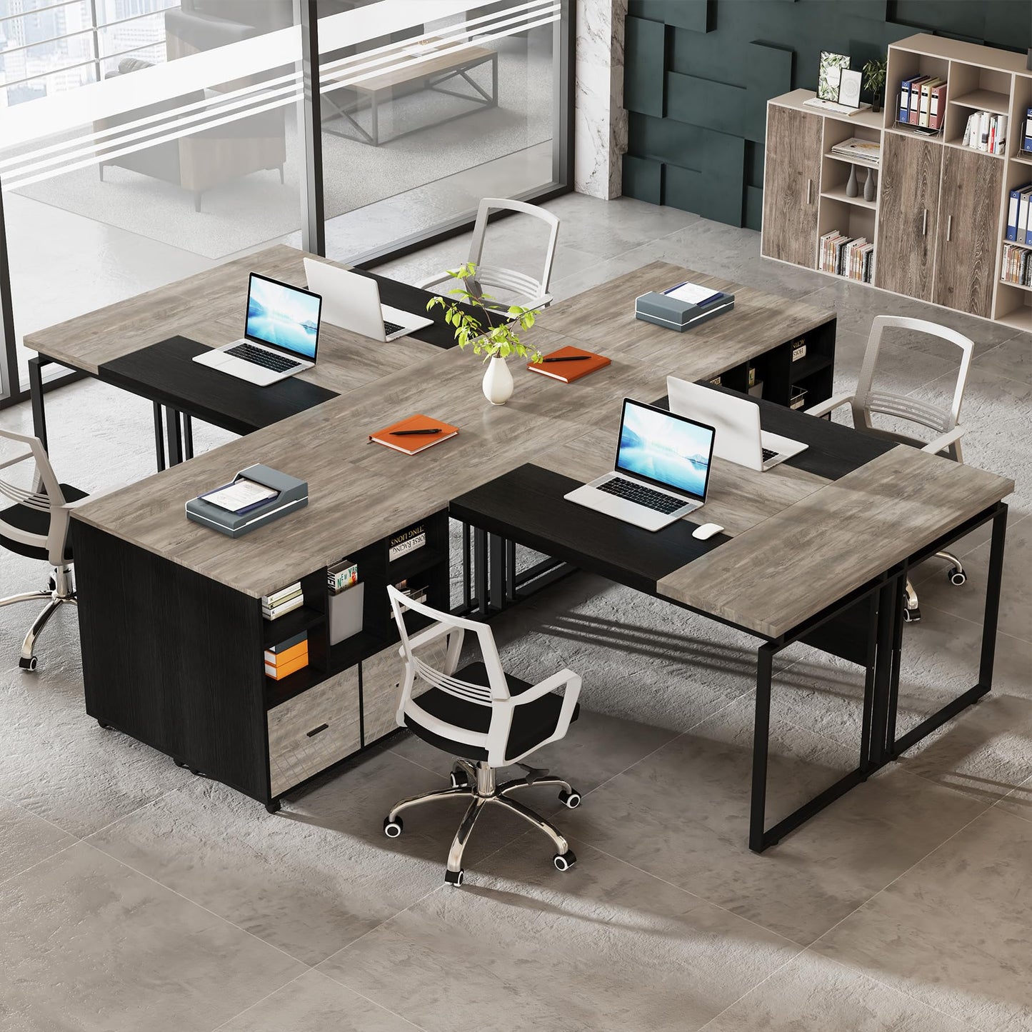 Tribesigns L-Shaped Executive Desk with Reversible File Cabinet, 63" Office Desk with Storage Drawers, L-Shaped Computer Desk with Drawer Cabinet for Hanging Letter Size Files (Gray & Black)