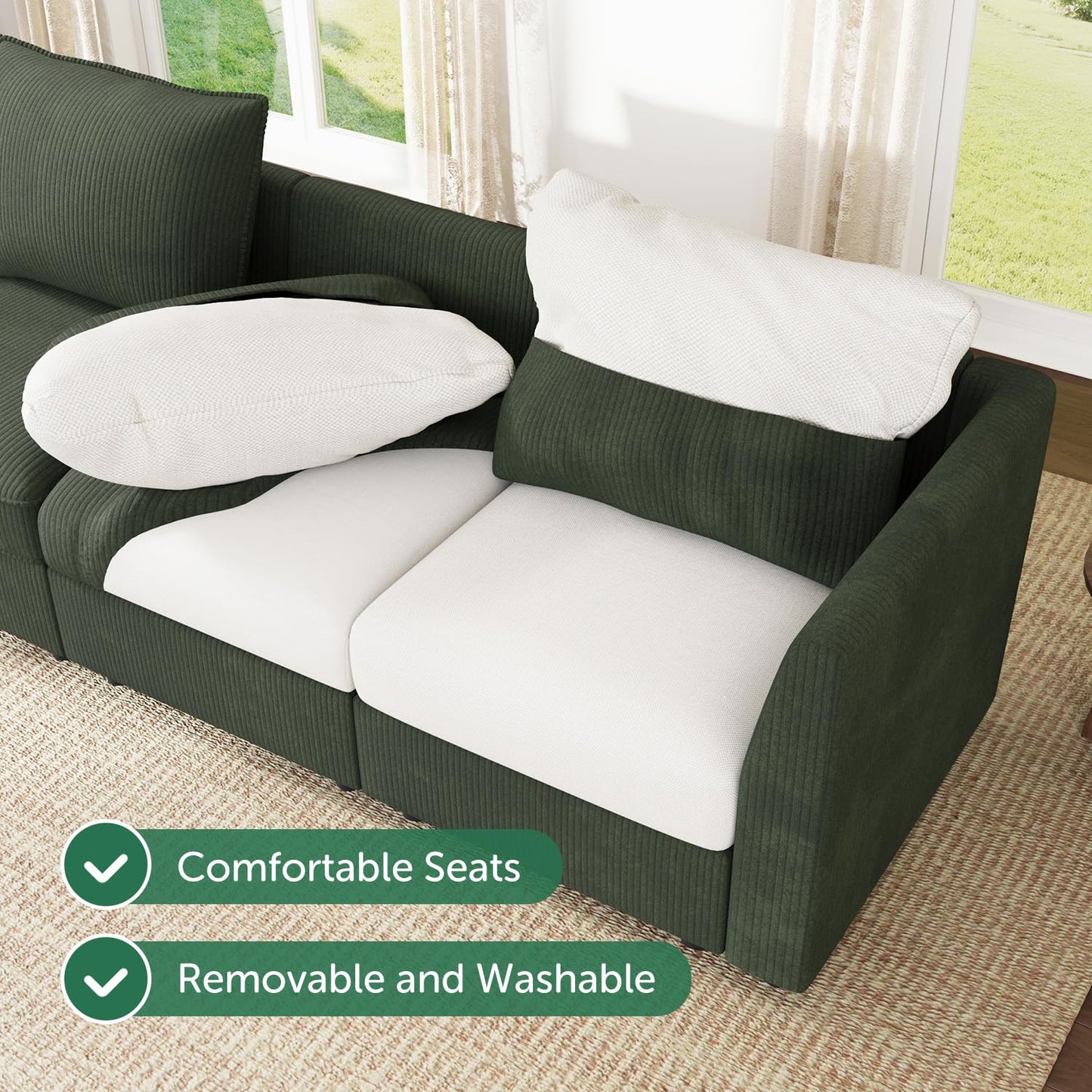 HONBAY Modular Sofa U Shaped Sectional Couch with Storage, Convertible Modular Sofa 7 Seats Sectional for Living Room - Green