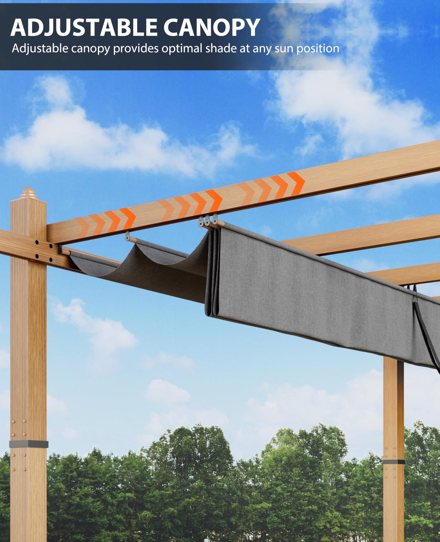 GarveeLife 10x13 ft Outdoor Pergola with Retractable Canopy Upgraded Outdoor Aluminium Pergola, Faux Wood Grain Metal Patio Gazebo for Modern Backyard Deck for Porch, Awning, Grape Trellis, Grey