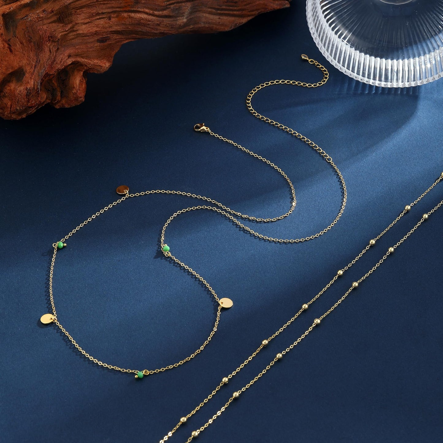 Waist Chain for Women 14K Gold Plated Waist Beads Chains Layered Beads Disc Peacock Green Bead Link Gold Belly Chain Belly Belt Body Chains Adjustable Sexy Bikini Body Jewelry Daily Gifts for Women
