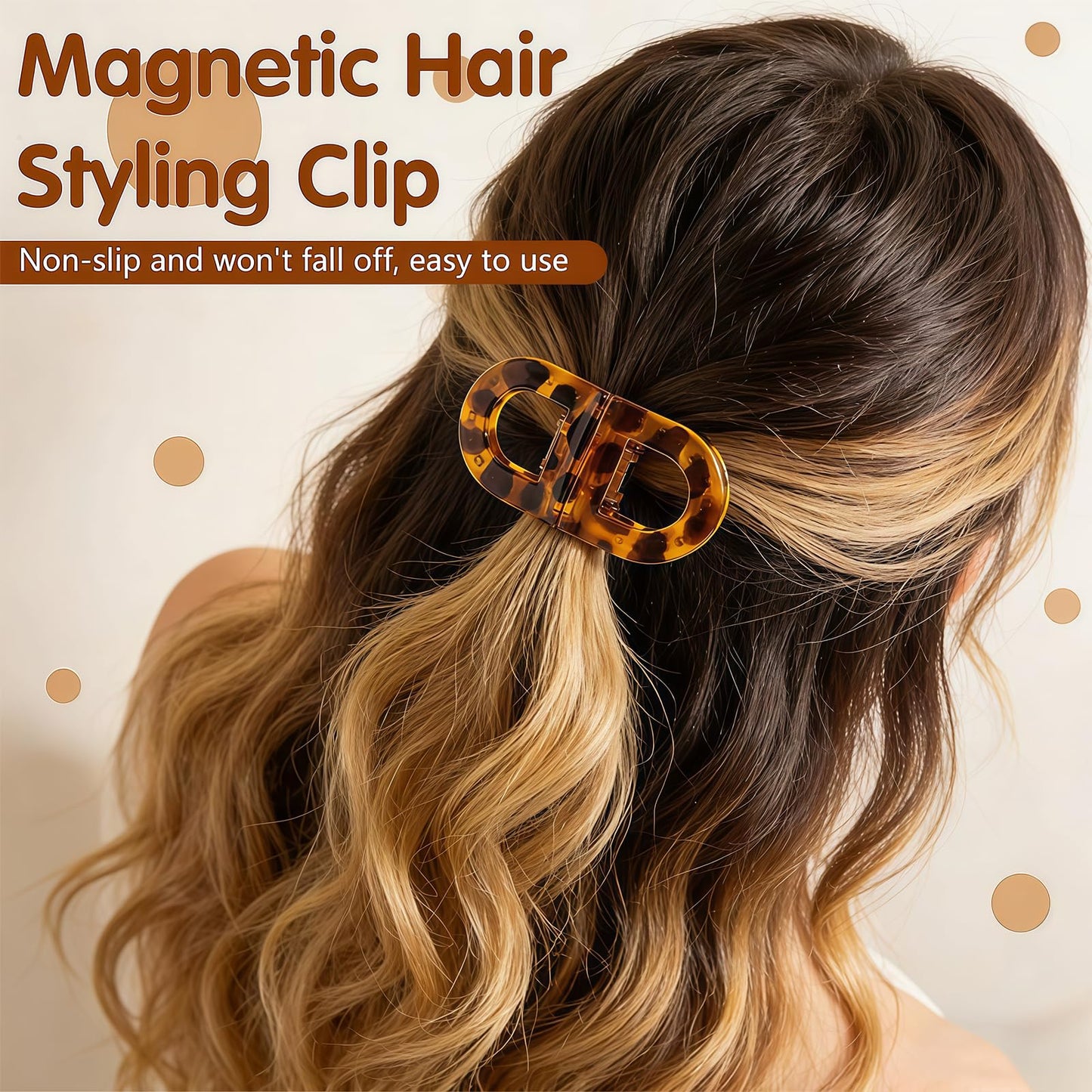 Magnetic Hair Clips for Women Girls, 2PCS Brown & Black Strong Hold Non Slip Claw Clips, Seamless 2-in-1 Quick Snap Design, Creaseless Non-Dent Hair Styling Tools for Thick and Thin Hair (Style 1)
