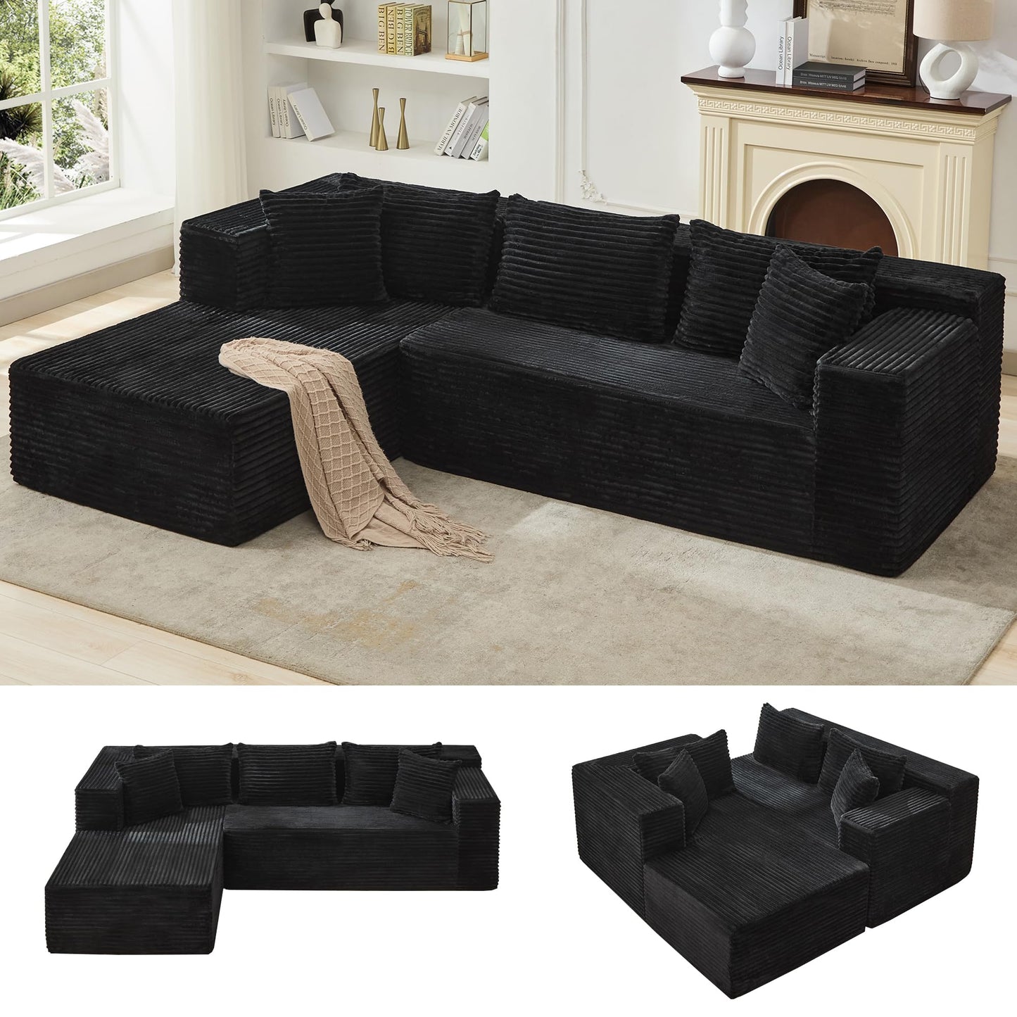 Modular Sectional Sofa Cloud Sectional Couch, 106" Comfy L Shaped Couches for Living Room,Oversized Sofa Sleeper with Deep Seat, No Assembly Required