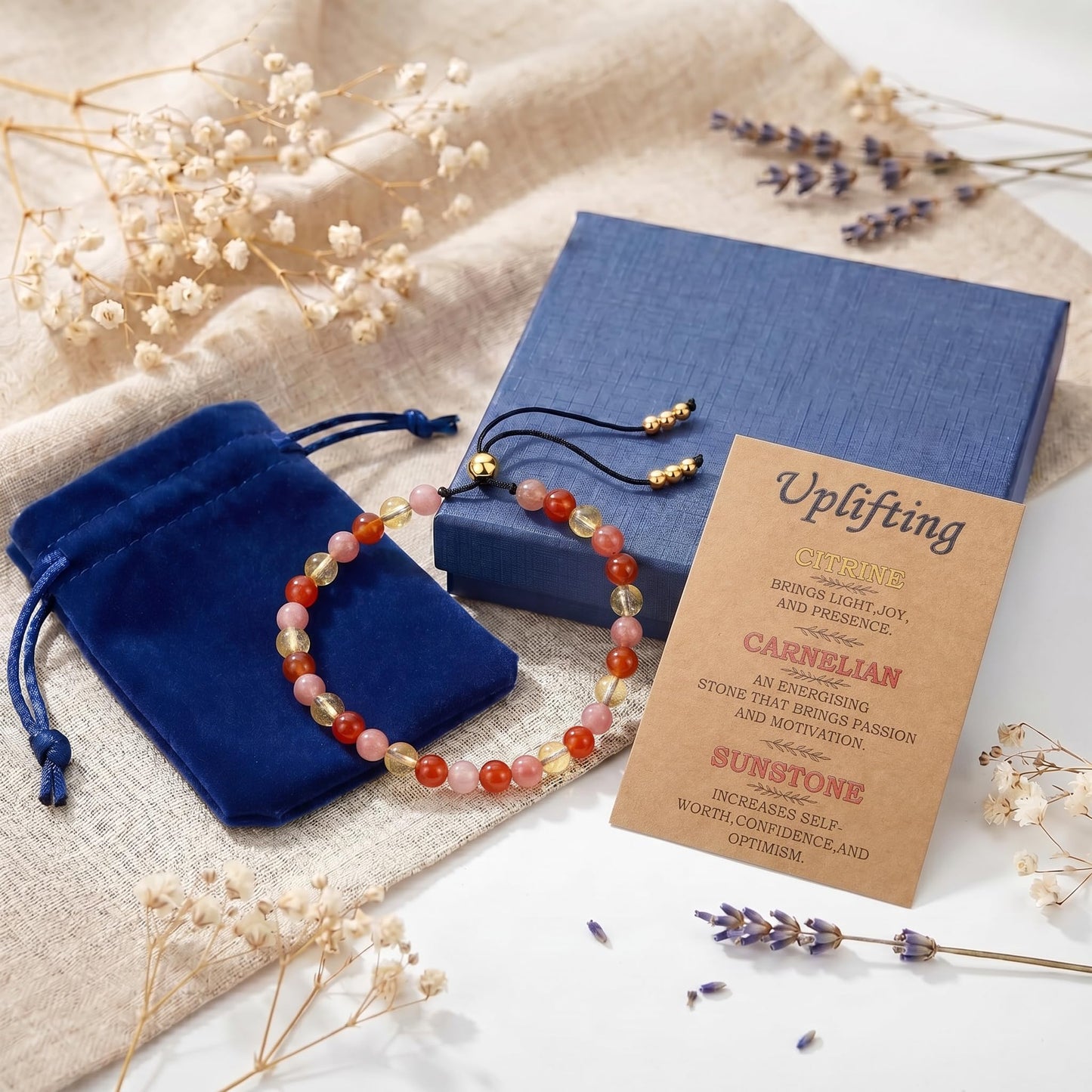 NUKAYAI Uplifting Bracelet for Women Healing Crystals Sunstone Carnelian Citrine Best Friends Inspirational Gifts Jewelry Natural Stones