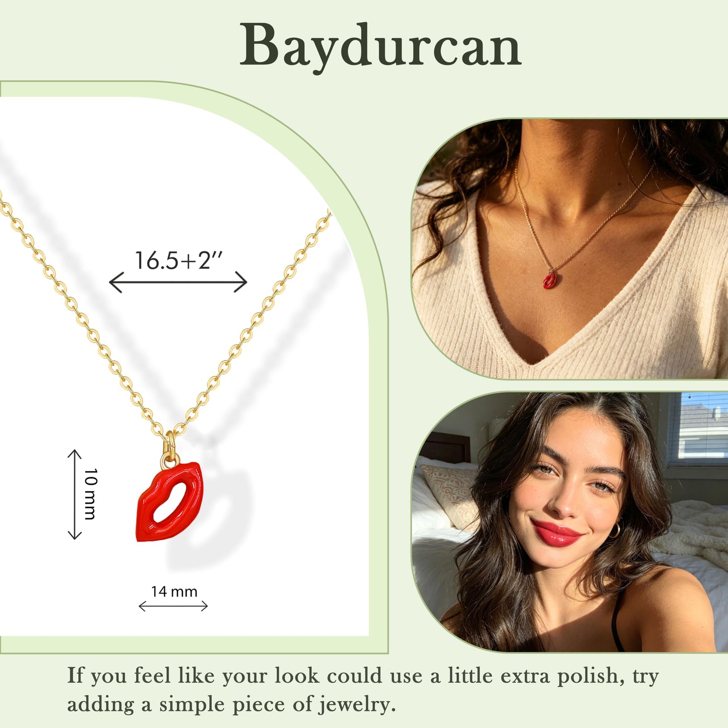 Baydurcan Fearless Lip Necklace for Women, Red Enamel Kiss Pendant Necklace, Inspirational Gift for Sister Daughter Friends