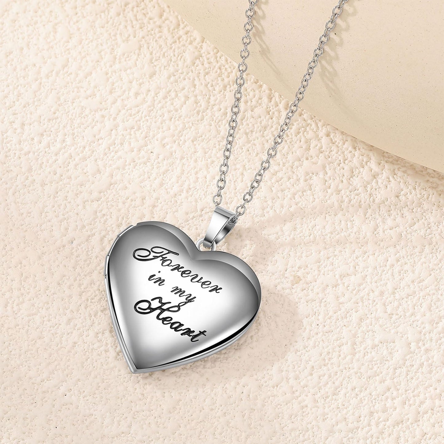 PHOCKSIN Forever In My Heart Custom Locket Necklaces Personalized Photo Heart Necklace with Picture Text & Symbols Engraved Customized Gifts for Women
