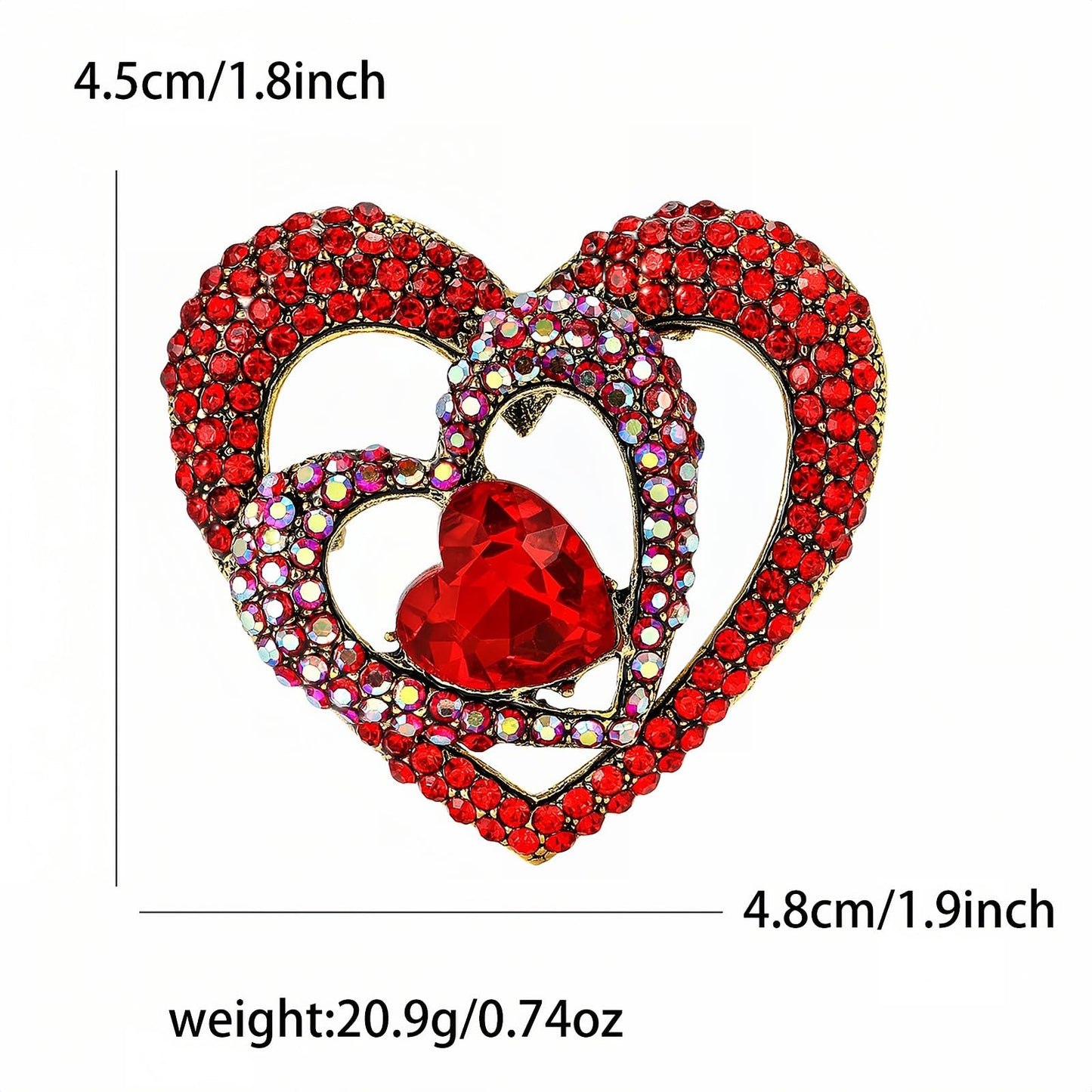 Yaximhozz 2pcs Rhinestone Brooch Pin for Women Dress Elegant Stylish Crystal Brooches Fashion Accessories Pins Lapel Boutonniere Ideas Wedding Christmas Birthday Jewelry Easter Gift (19 Red heart/Silver)