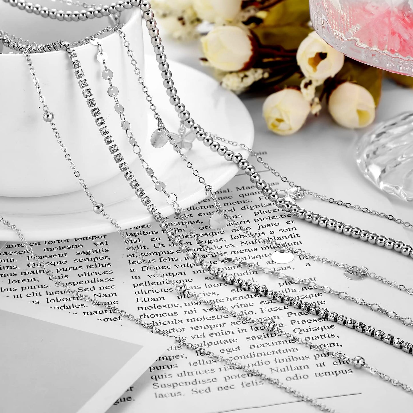 Lenwen 10 Pcs Summer Beach Belly Chain Adjustable Waist Multi Layered Chain Waist Jewelry for Women Girls Multilayer Body(Stylish Style,Silver)