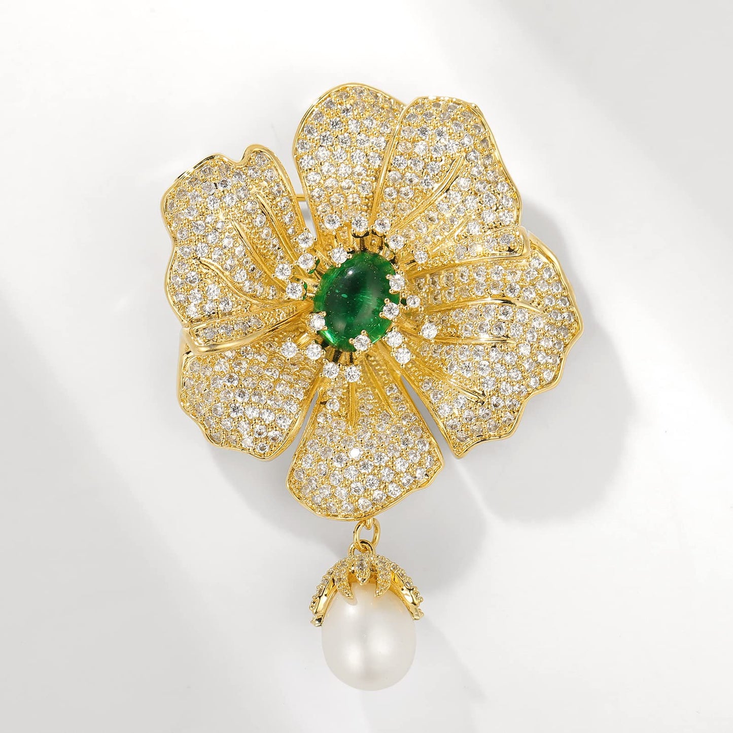 AILONMEI Floral Series Elegant Brooch Pins For Woman Fashion Jewelry, Large Vintage Costume Broches Christmas Gift (Camellia, Gold)