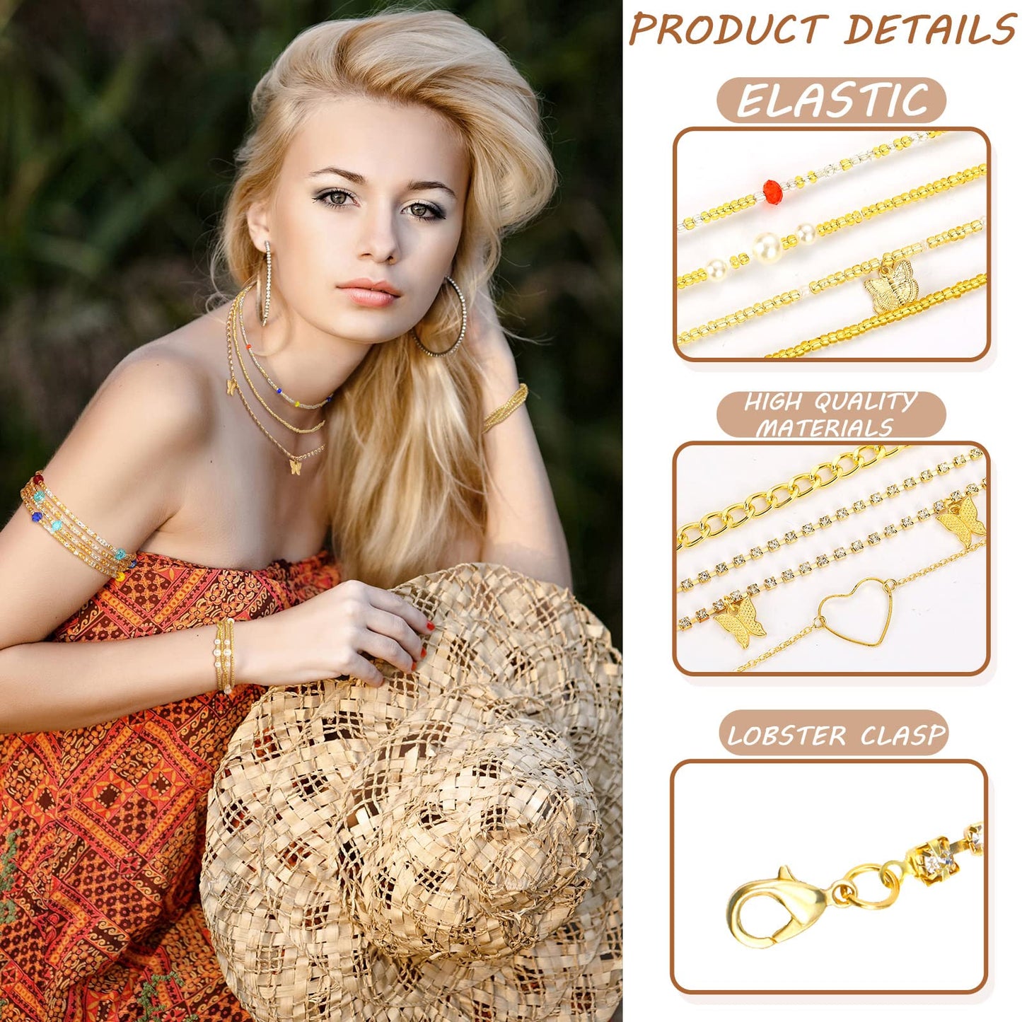 JenPen 8 Pcs Belly Chain Adjustable Waist Chain Summer Beach Bikini Waist Body Beads for Women Adults Multilayer(Elegant Style)