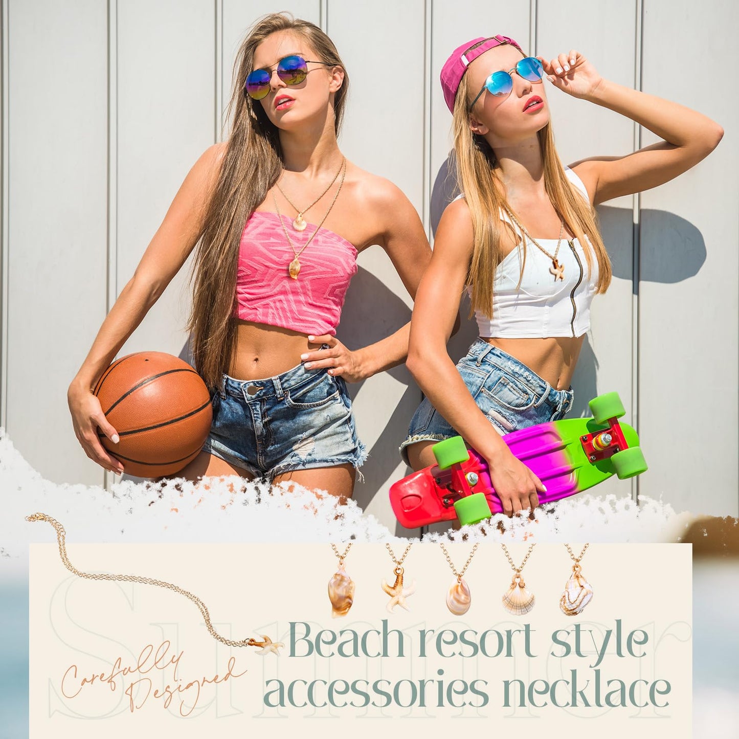 Tondiamo 50 Pack Seashell Necklace Bulk for Women Natural Ocean Themed Jewelry Adjustable Conch Scallop Pendant Necklace for Summer(5 styles)