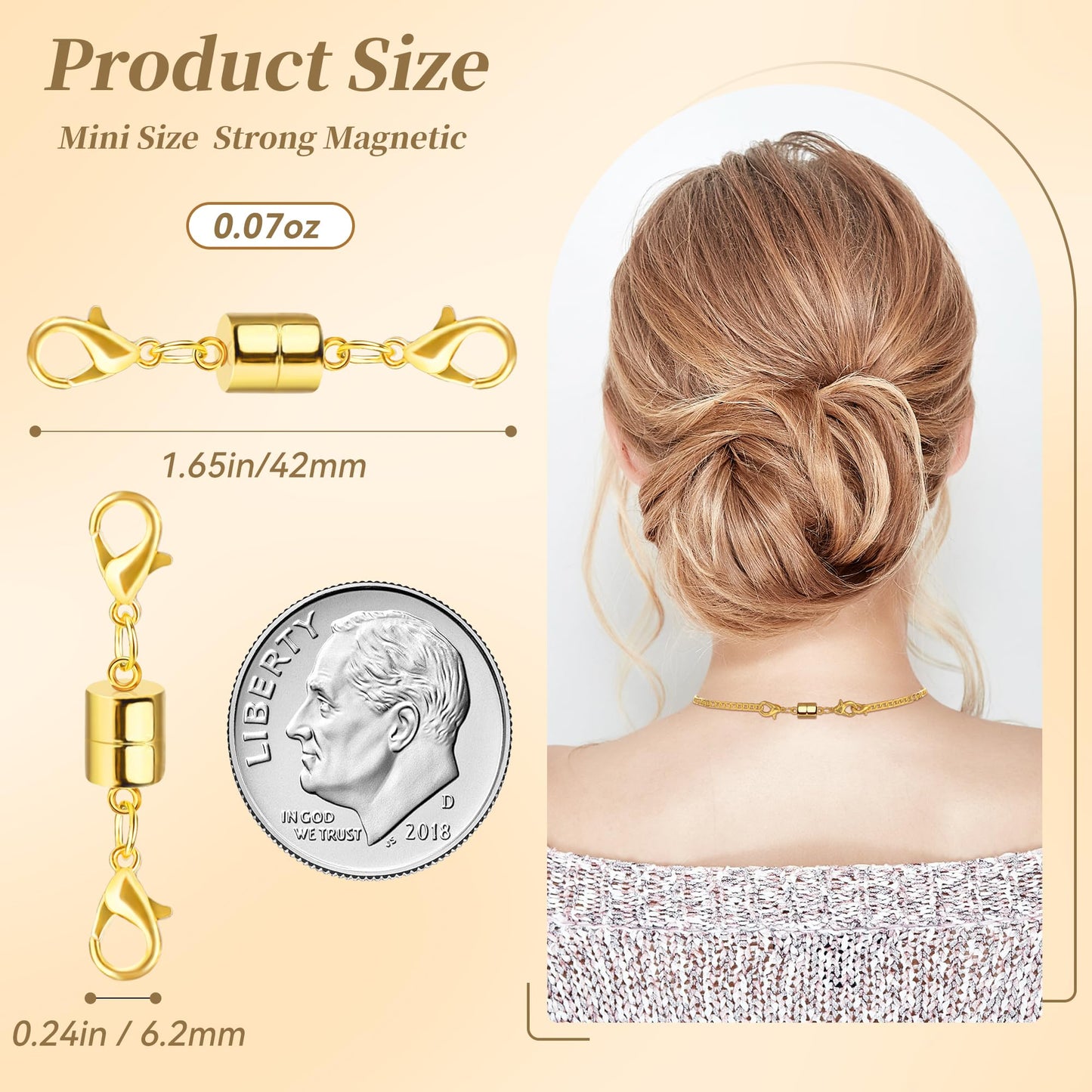 SUTQIGUI Magnetic Necklace Jewelry Clasps and Closures with Double Lobster Clasp, 14K Gold Magnetic Jewelry Clasps for Necklaces, Bracelet Necklace Extenders for Women (6PCS)