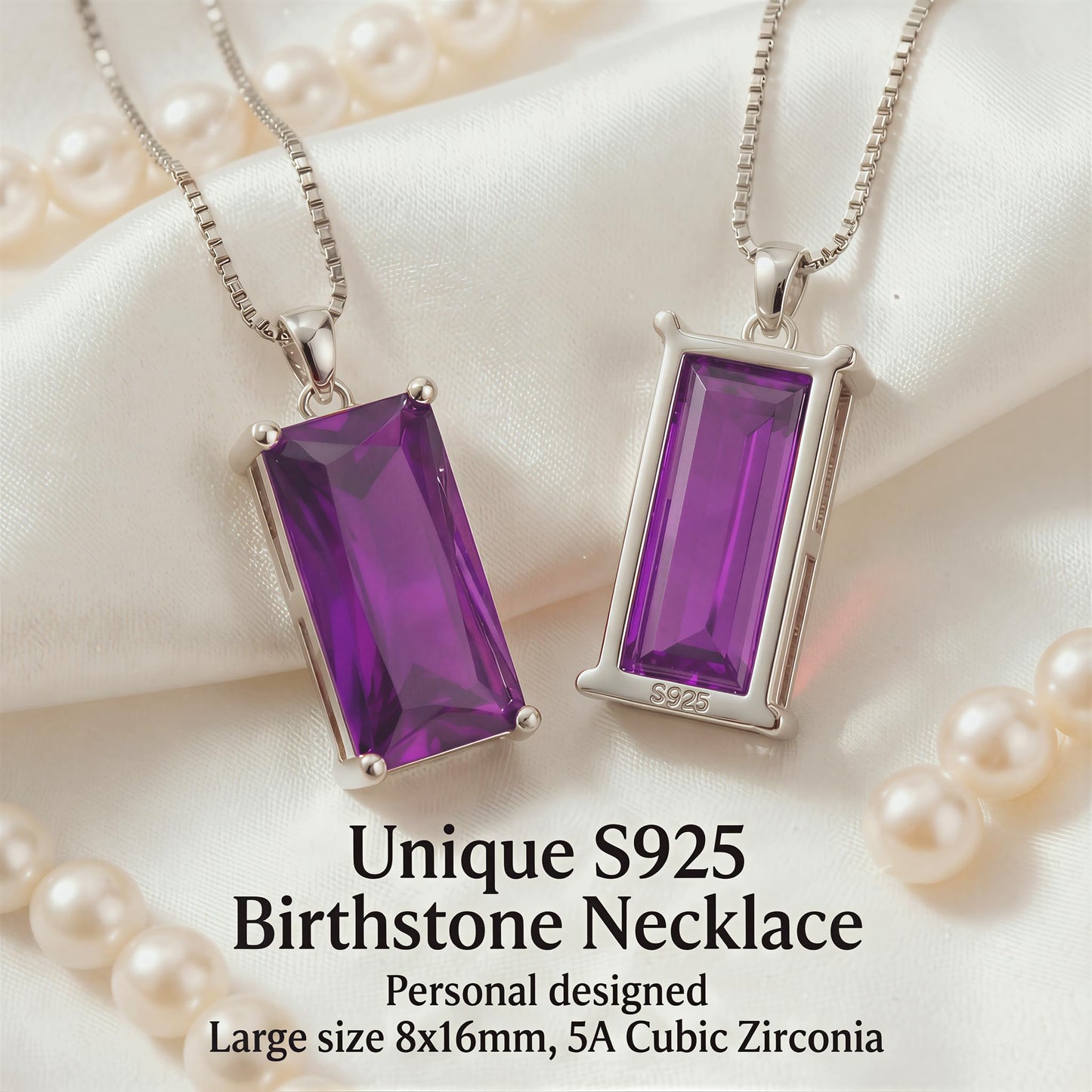 Kuschelkatze 8mm x 16mm Square June Birthstone Alexandrite Pendant Necklace – Fashion charming Sterling Silver Gift for women