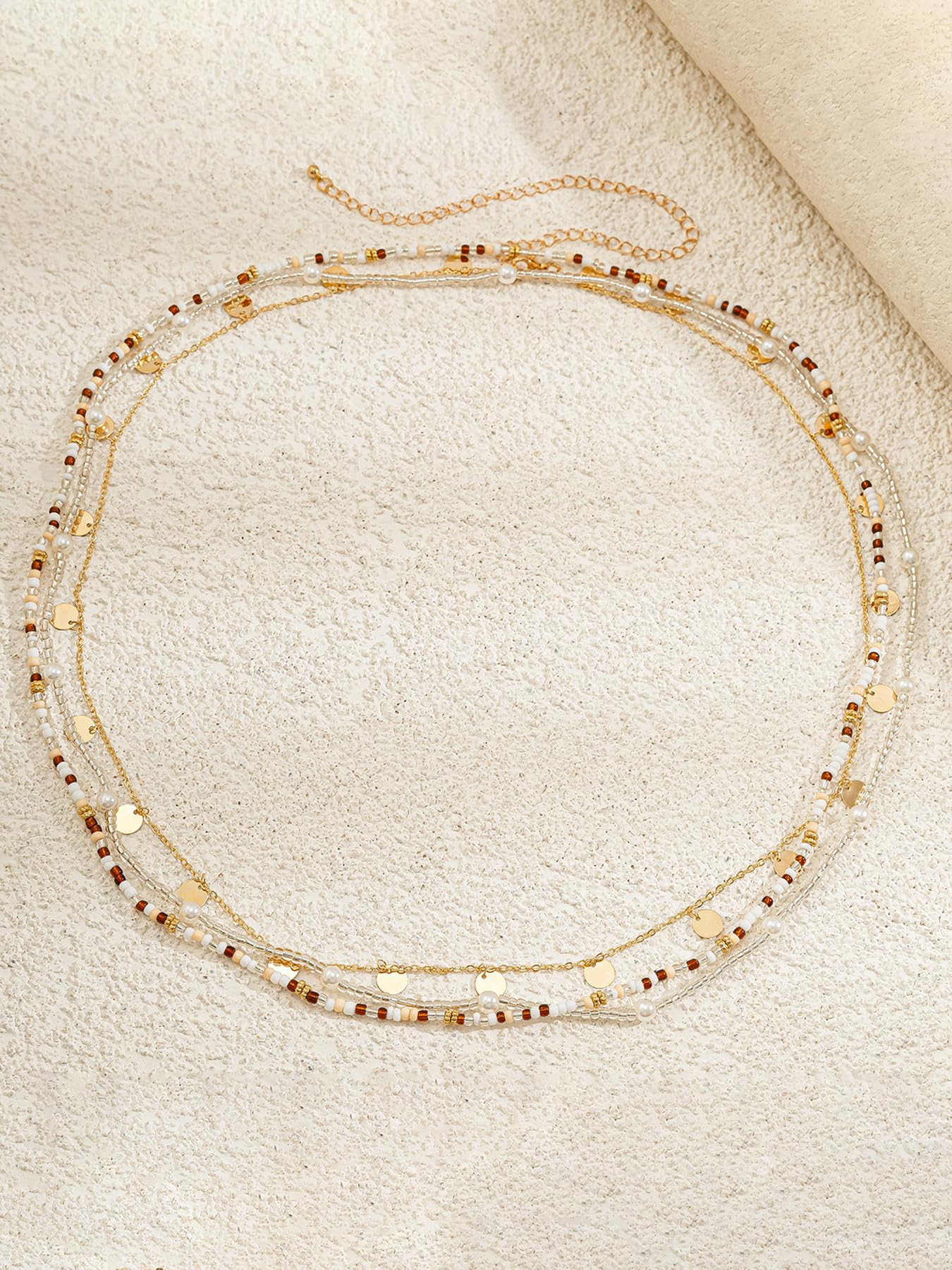 Longita 3pcs Belly Chain Waist Chain for Women Gold Waist Jewelry for Women Gold Pearl Belly Chains Brown Beaded Summer Stomach Jewelry Sexy Body Chains no Tarnish Waterproof