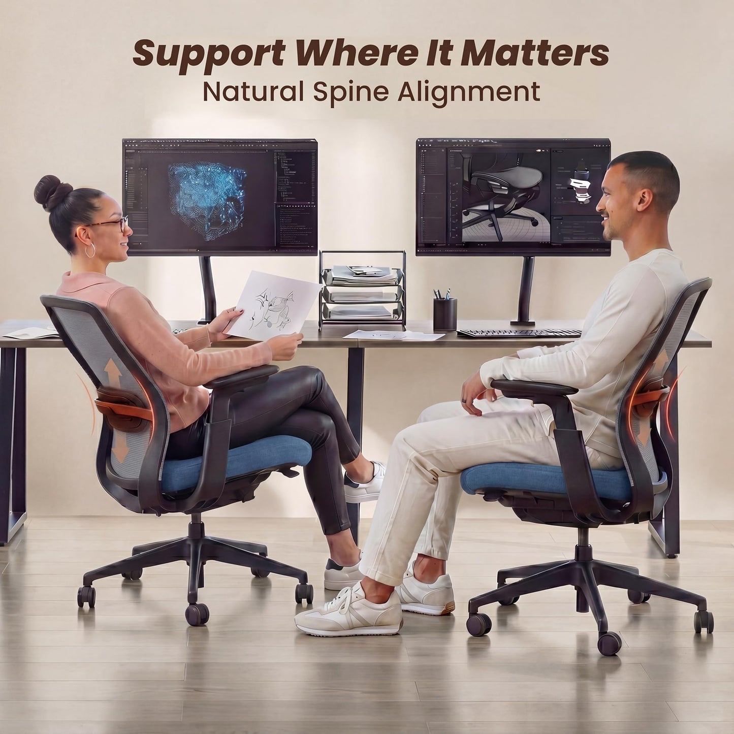 COLAMY Office Chair for Long Hours, Easy Wire-Control Desk Chair with Sliding Seat Depth & Thick Padded Lumbar Support, Heavy Duty 300 LBS High Back Mesh Computer Chair for Home Workstation,Blue