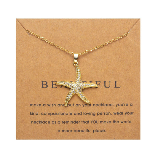 ZKJTEARY Starfish necklace for Women Trendy Dainty 18k Gold Plated Cubic zirconia Beach Charm Pendent Necklace Minimalist Delicate Starfish Jewelry for Women Christmas Gift(starfish)