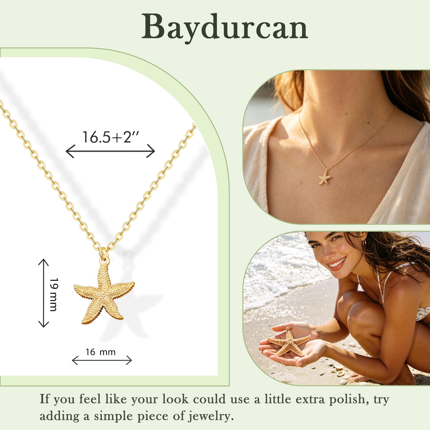 Baydurcan Starfish Necklace for Women, Summer Beach Jewelry Sea Star Pendant Necklace Beach Themed Vacation Gifts