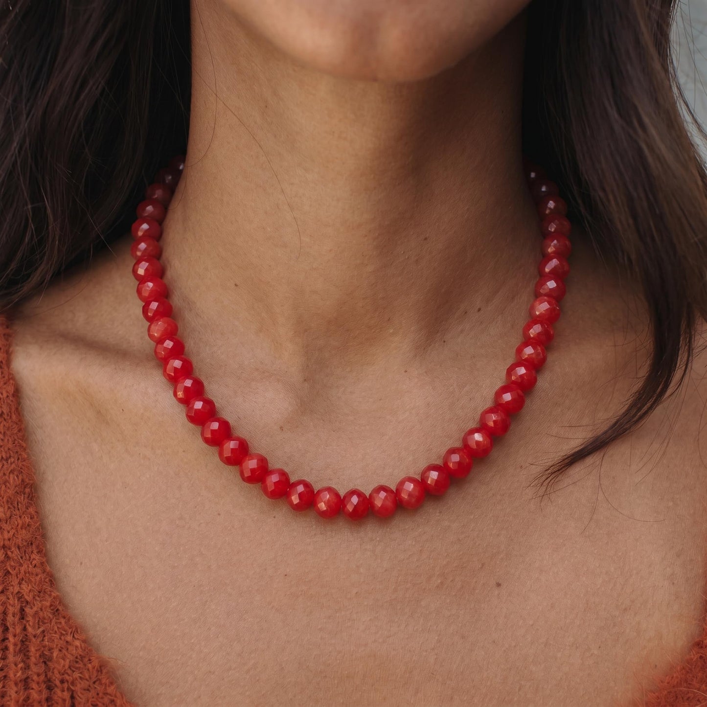 Badu Red Gemstone Beaded Necklace for Women Natural Stone Bead Beach Choker Necklace Fashion Trendy Jewelry Gifts