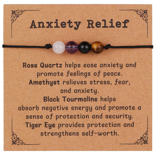 Korotho Anxiety Relief Bracelet for Women Men, Stress And Anxiety Reliefs Healing Crystal Gemstone Natural Stone Beaded Bracelets Anxiety Relief Item Spiritual Bracelet Ring Necklace for Her Him