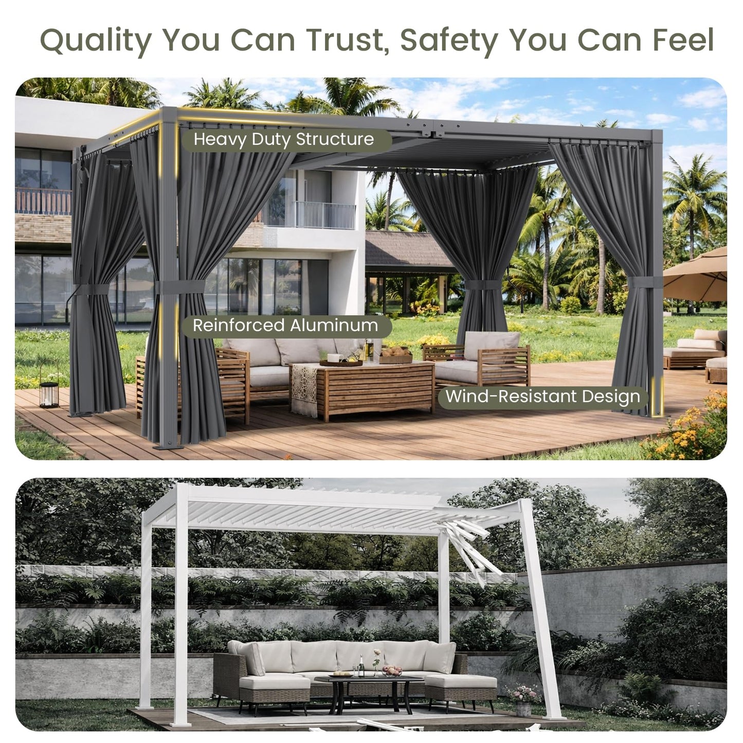 SAILARY Louvered Pergola 10' x 13', Outdoor Aluminum Pergola with Reinforced Steel Roof, Heavy-Duty Hardtop Gazebo for Patio Deck, Weatherproof Sun Shade Shelter, Grey