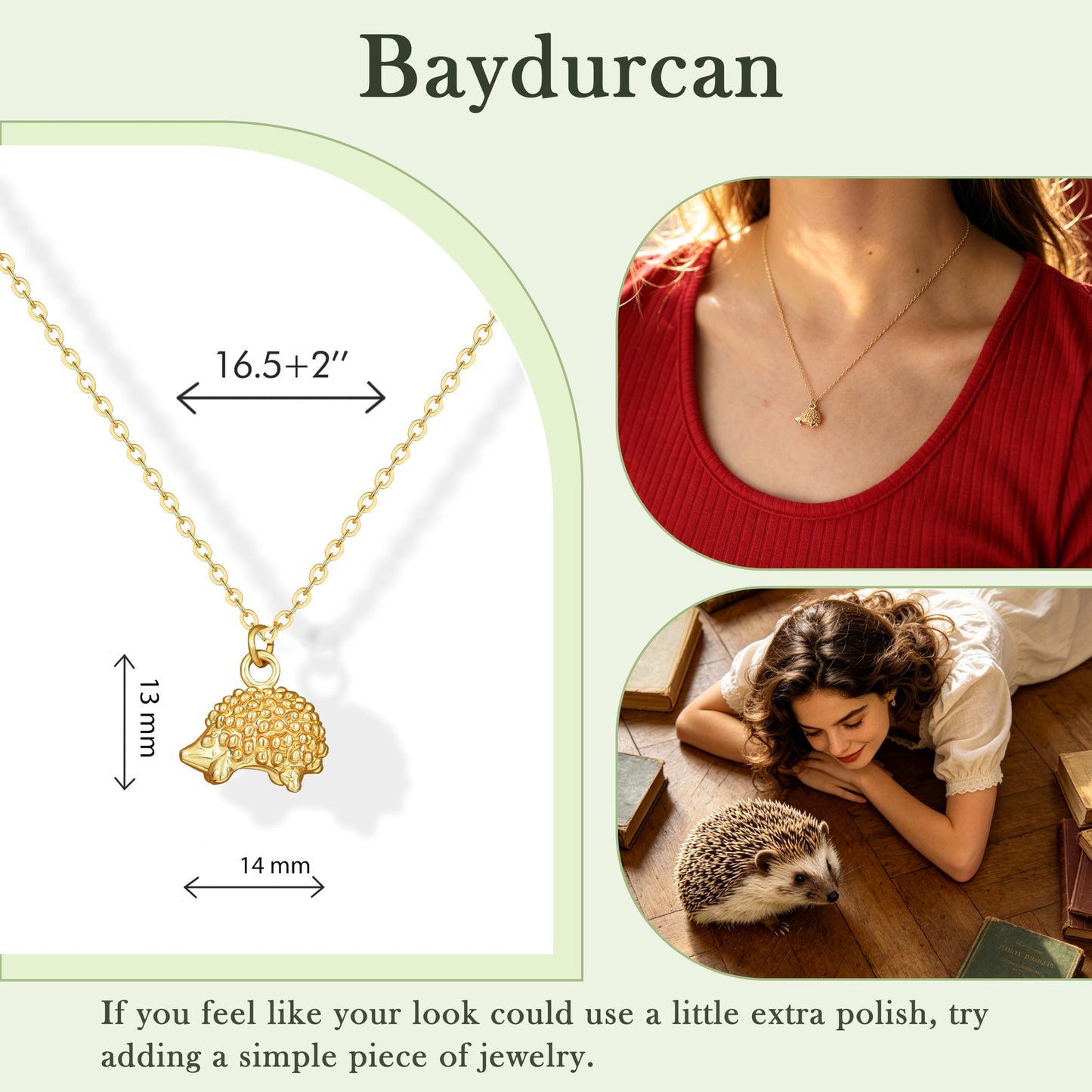 Baydurcan Hedgehog Necklace for Women, Hedgehog Gifts Cute Animal Pendant Jewelry, Inspirational Gift for Her
