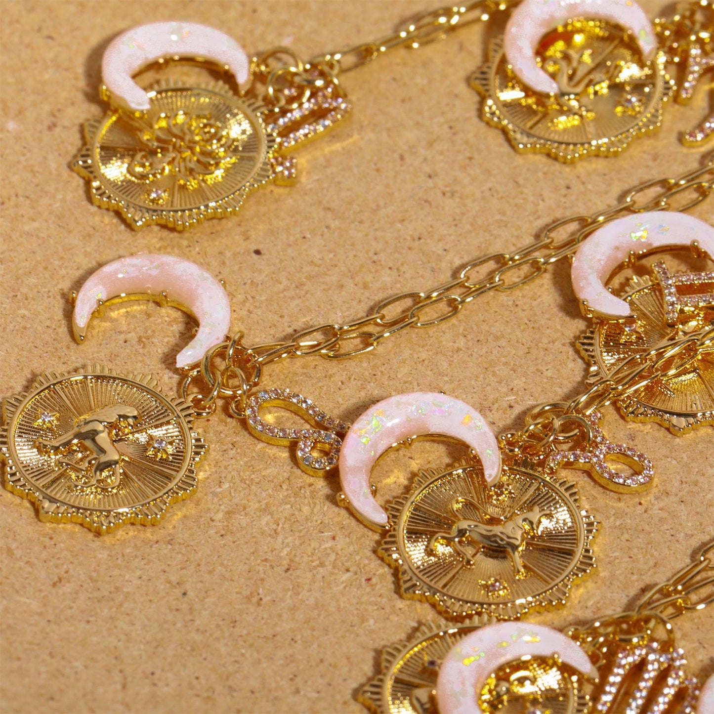 Lanadale Dainty Gold Aquarius Zodiac Coin Opal Crescent Moon Charm Necklace for Women Trendy 18K Gold Plated Retro Paperclip Chain 12 Constellation Horoscope Necklaces Astrology Jewelry Gifts