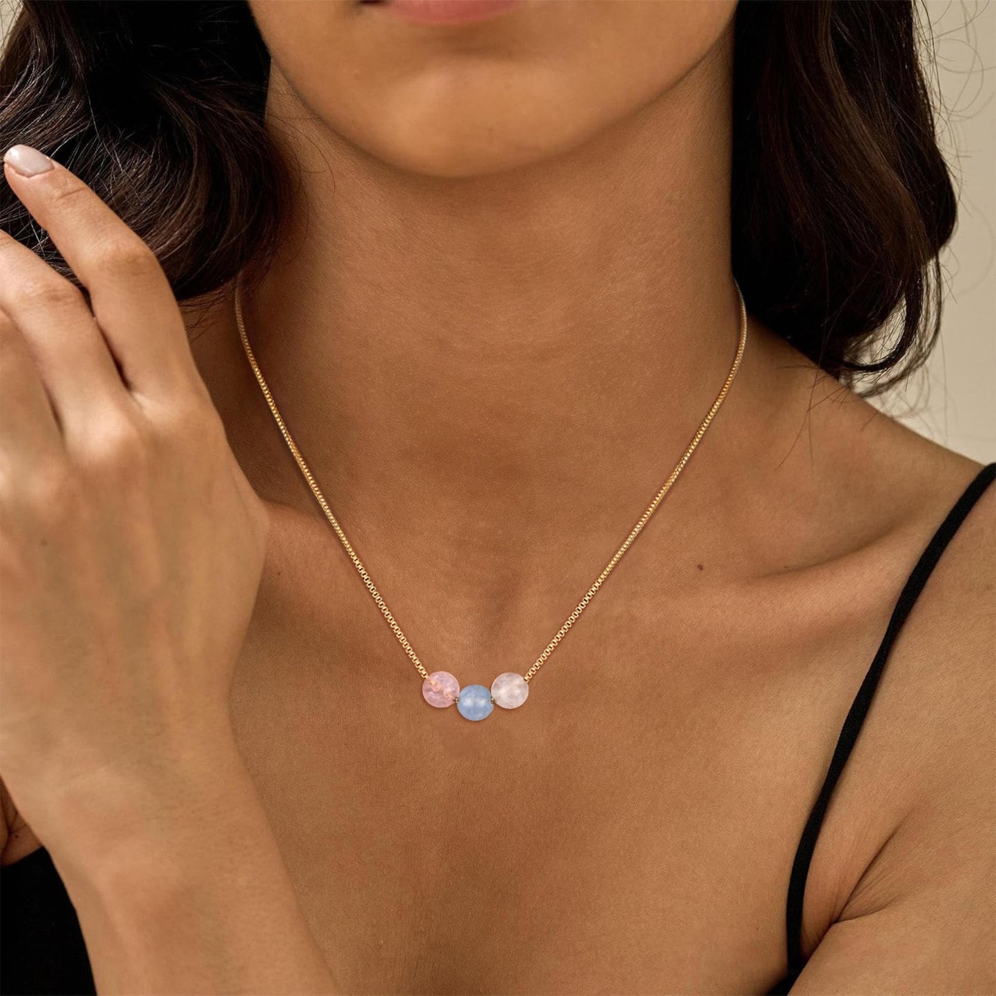 Suarlly Natural Crystal Necklace 16th Birthday Gifts Rose Quartz Moonstone Aquamarine Healing Stones Meaningful Gifts For Daughter Granddaughter Jewelry