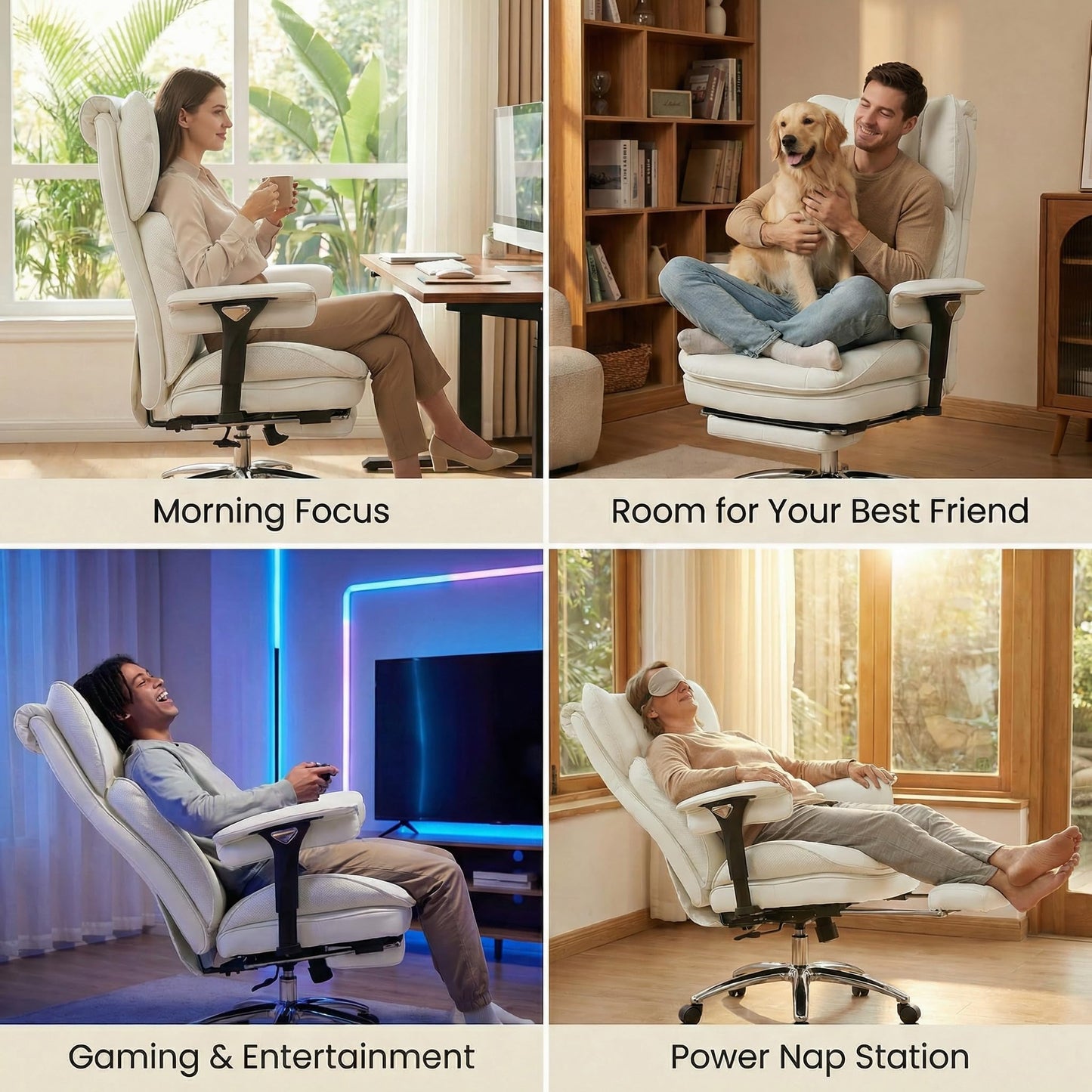 Efomao Big & Tall Executive Office Chair with Footrest - 400lbs Heavy Duty High Back PU Leather Desk Chair, Modern Ergonomic Reclining Computer Chair, White