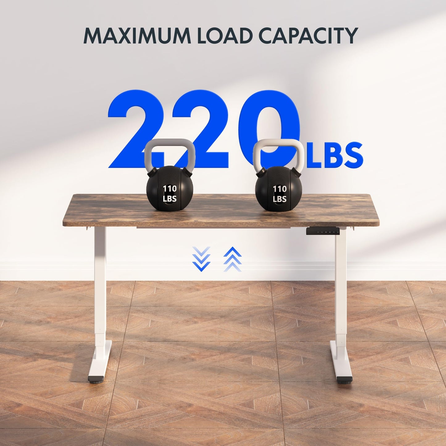 FLEXISPOT E6 3-Stage Dual Motor Electric Standing Desk 55 x 28 Sit Stand Up Desk, Holds 220 lbs, Adjustable Height w/Memory Presets, One-Piece Special Walnut Desktop & White Frame, Ships in 2 Boxes